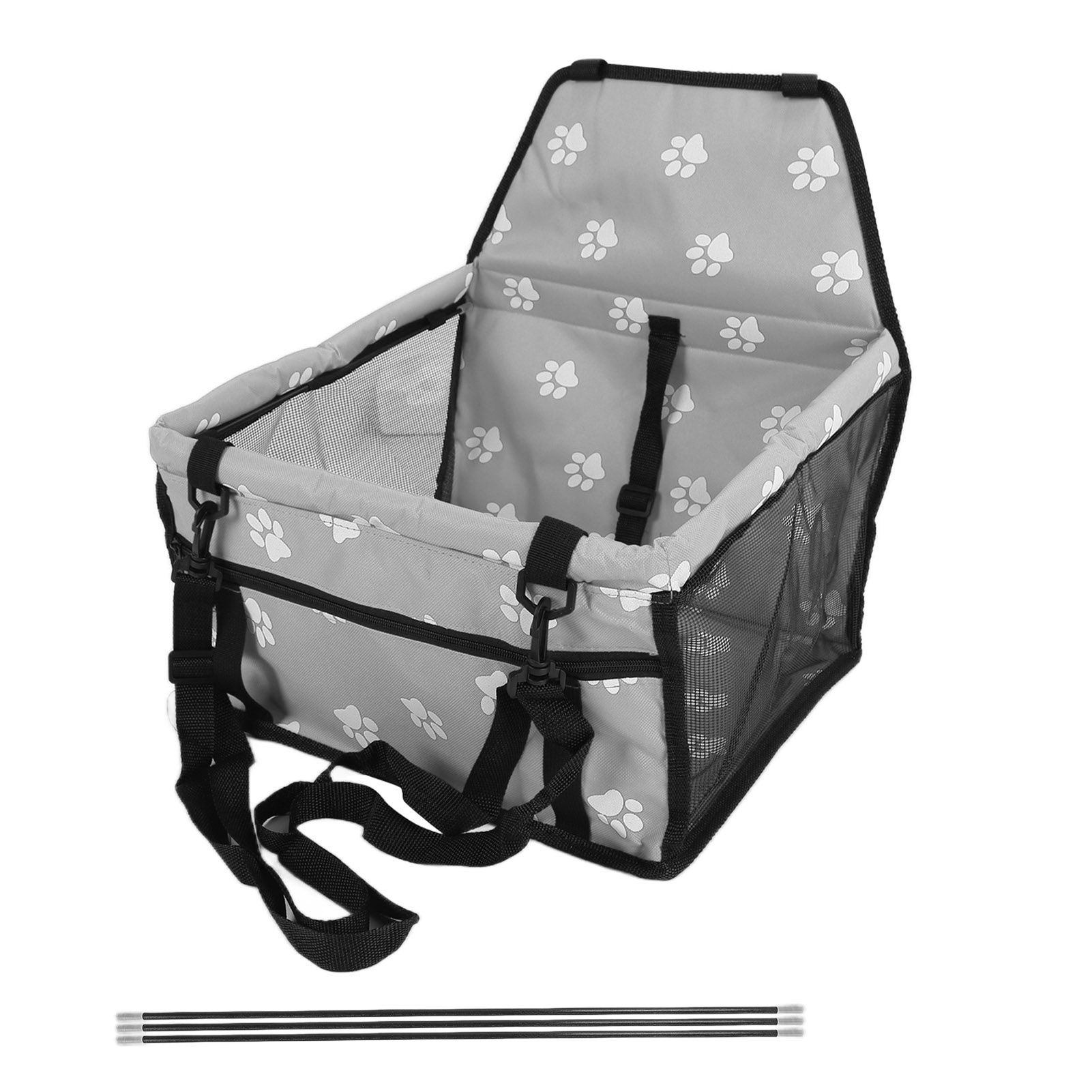 Bear Paw Pattern Pet Carrier Cage Washable Pet Car Travel Safety Seat with Support RodGray - Image 1