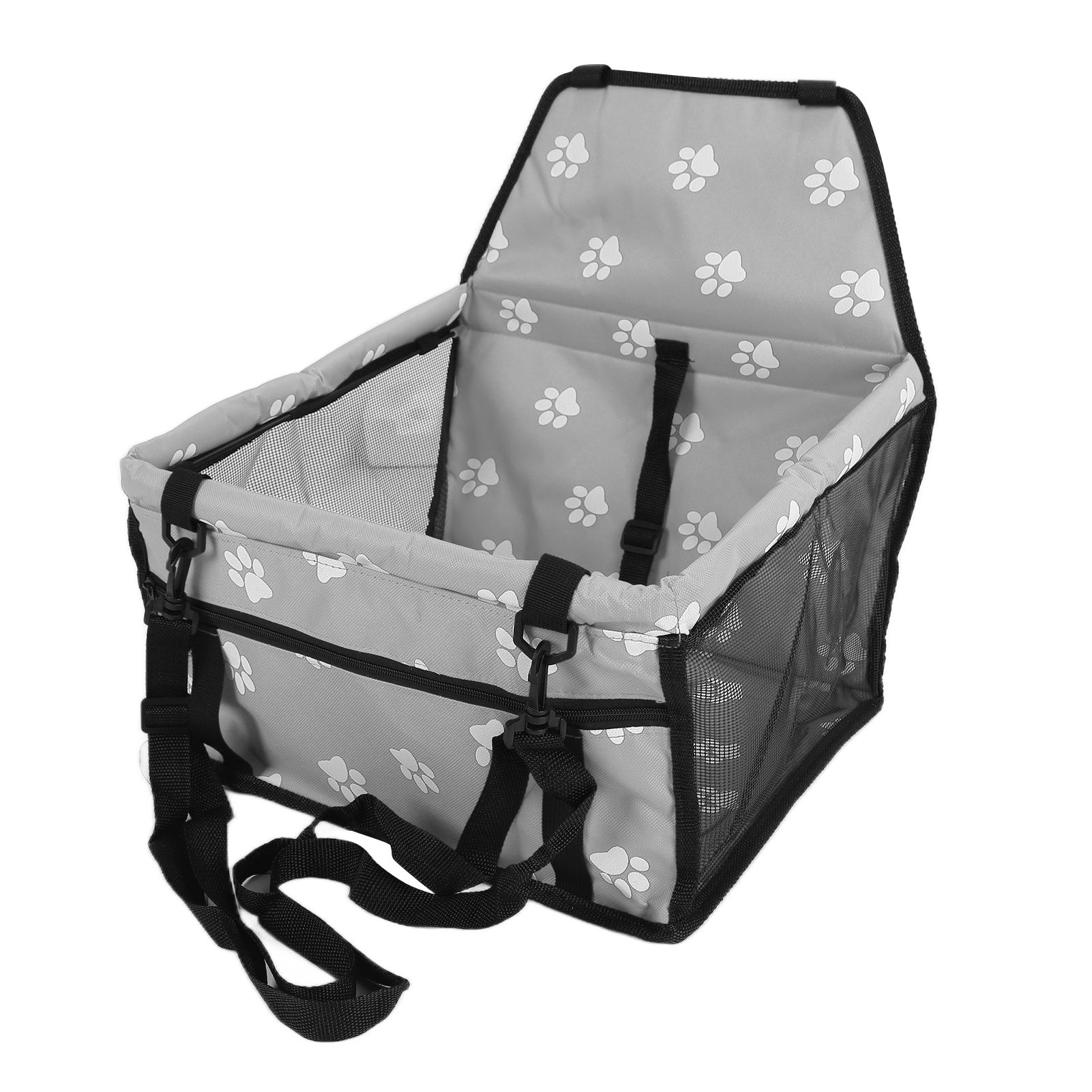 Bear Paw Pattern Pet Carrier Cage Washable Pet Car Travel Safety Seat with Support RodGray - Image 2