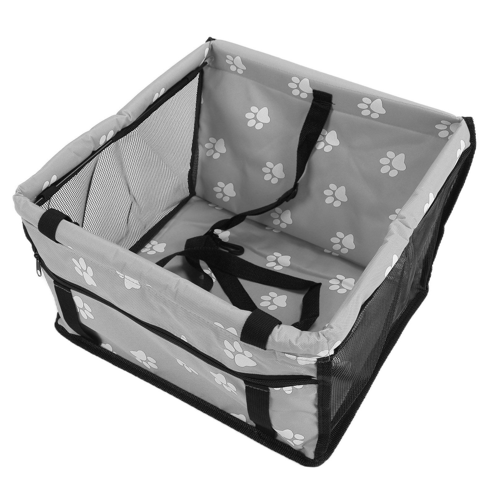 Bear Paw Pattern Pet Carrier Cage Washable Pet Car Travel Safety Seat with Support RodGray - Image 4