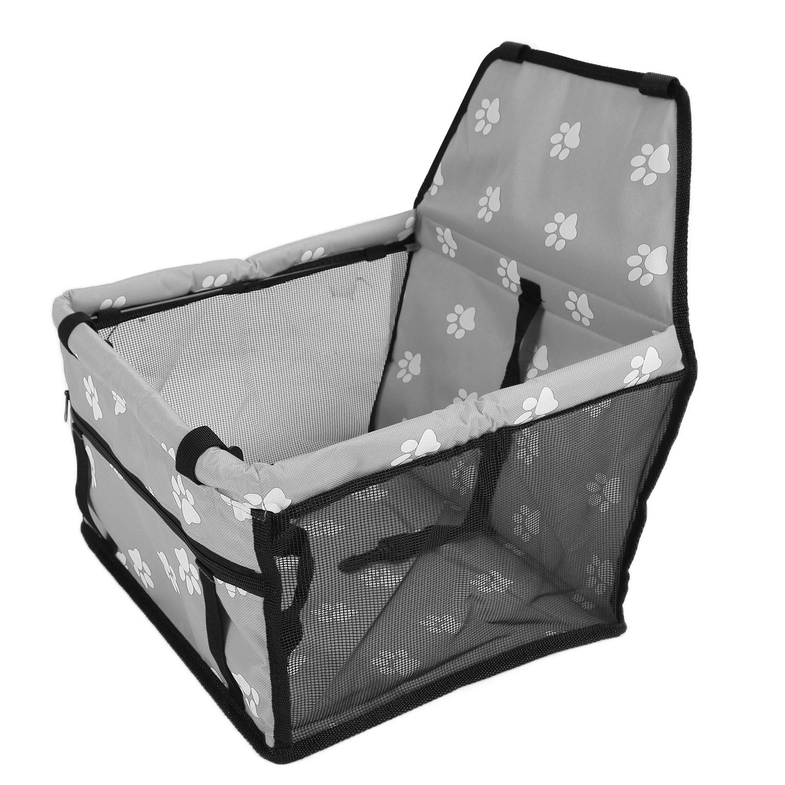 Bear Paw Pattern Pet Carrier Cage Washable Pet Car Travel Safety Seat with Support RodGray - Image 5