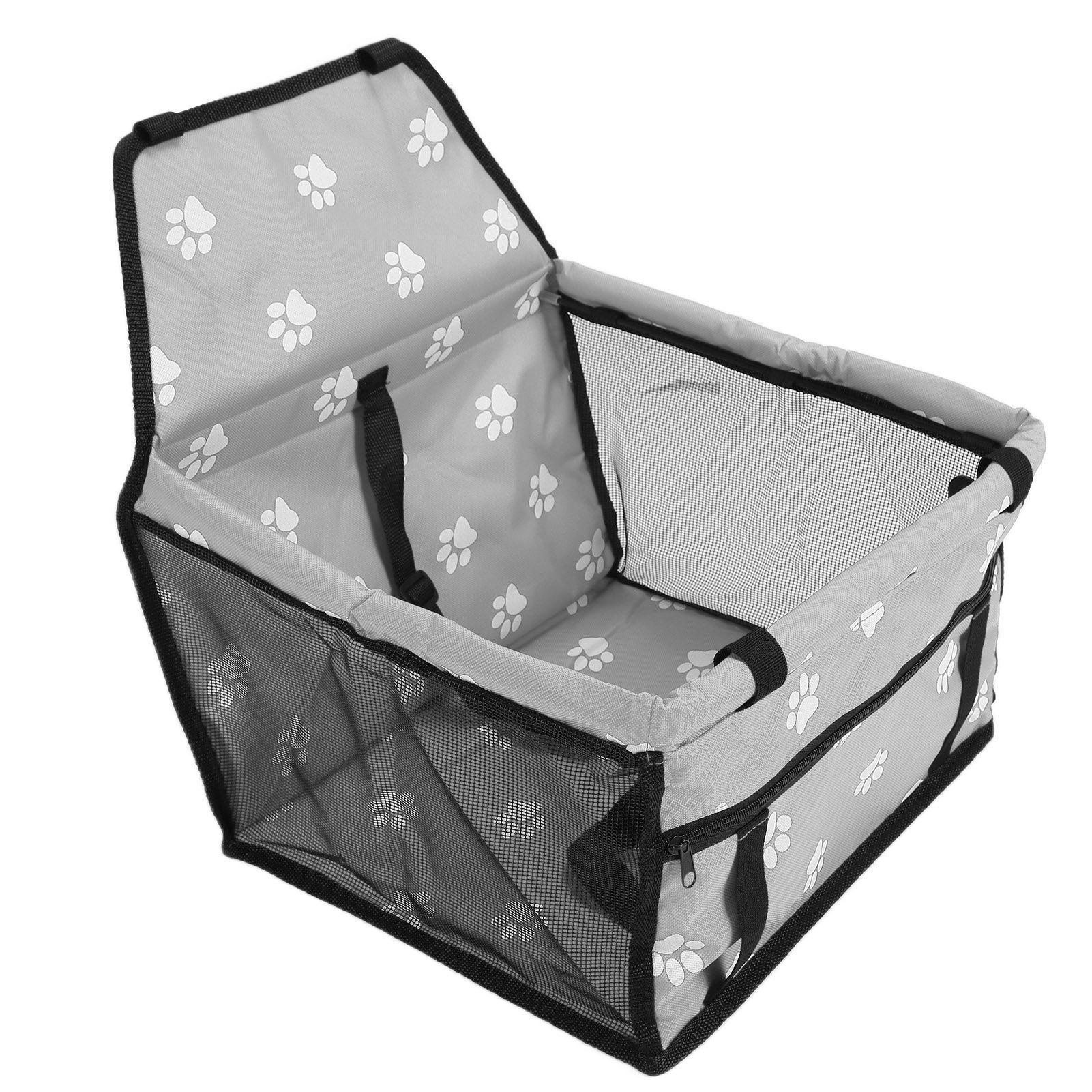 Bear Paw Pattern Pet Carrier Cage Washable Pet Car Travel Safety Seat with Support RodGray - Image 6
