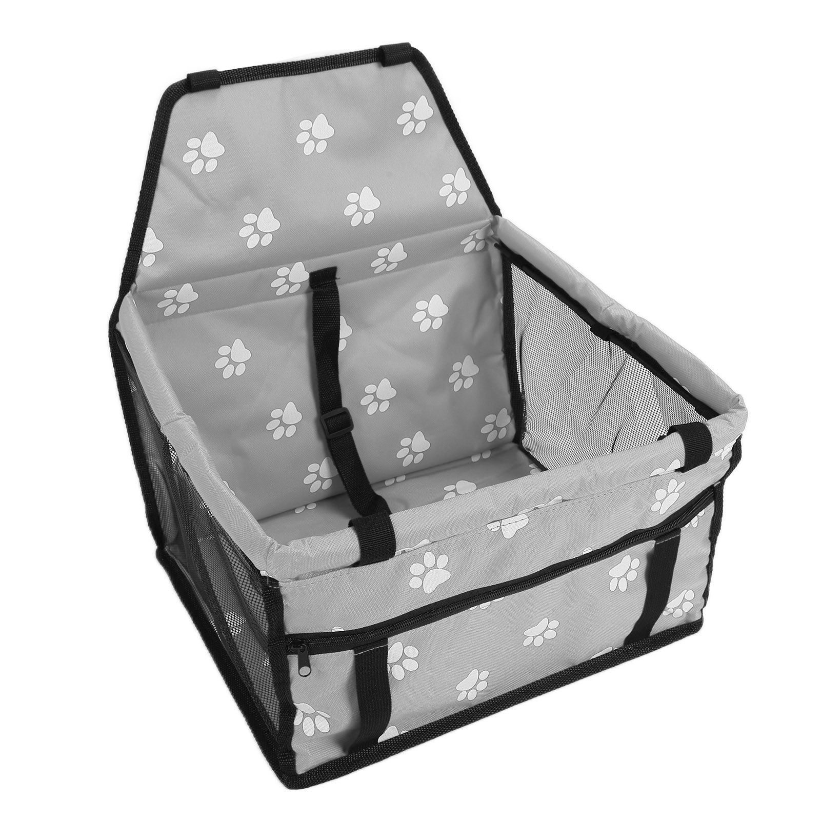 Bear Paw Pattern Pet Carrier Cage Washable Pet Car Travel Safety Seat with Support RodGray - Image 7