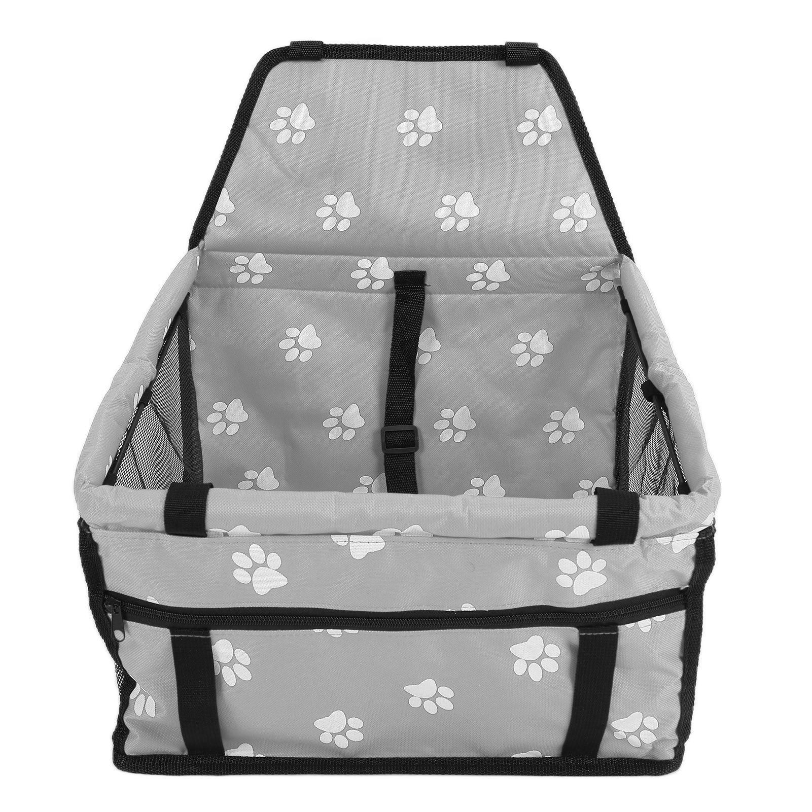 Bear Paw Pattern Pet Carrier Cage Washable Pet Car Travel Safety Seat with Support RodGray - Image 8