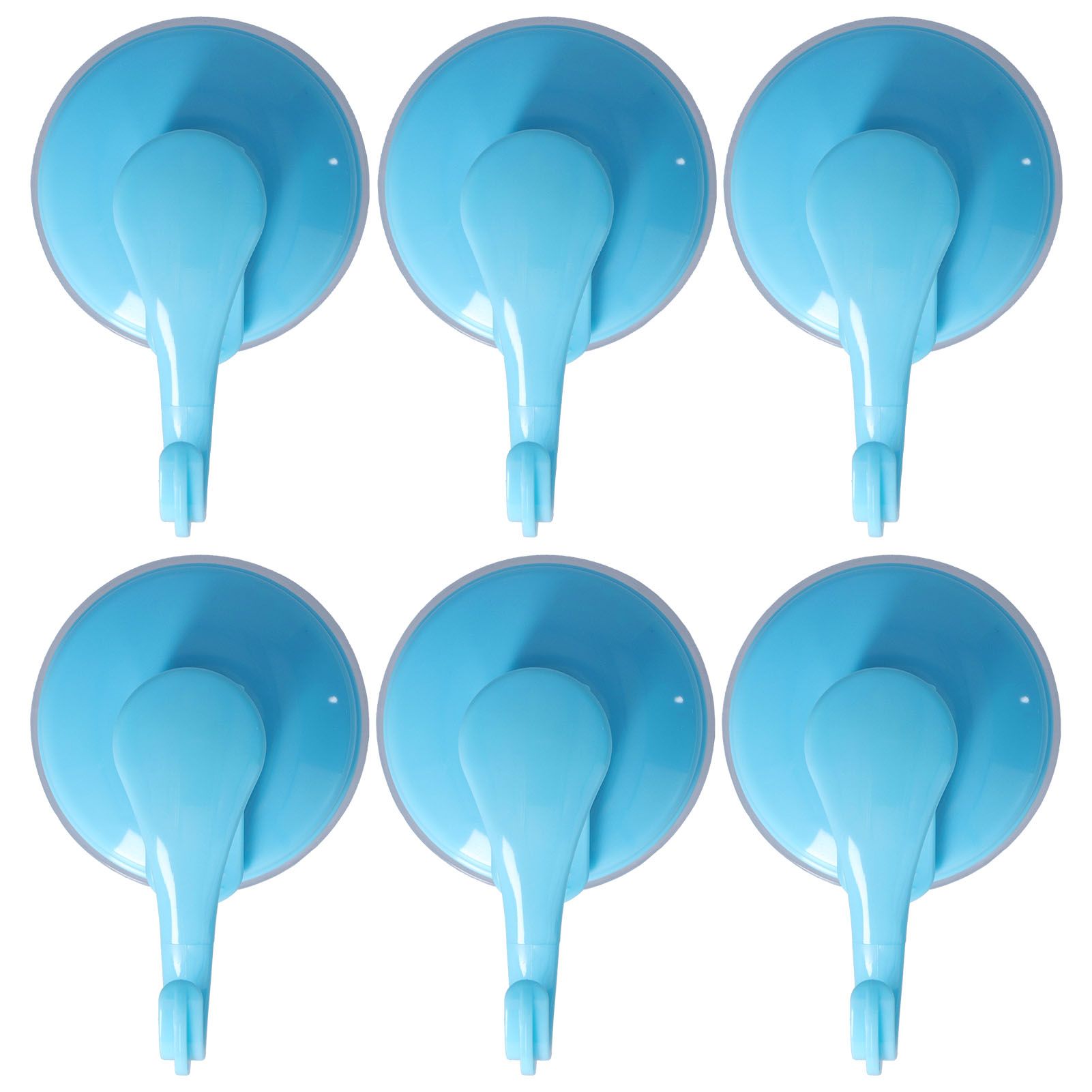 6PCS Strong Vacuum Wall Hook Towel Hook Plastic Self Adhesive Suction Cup for Kitchen Bathroom Blue - Image 1
