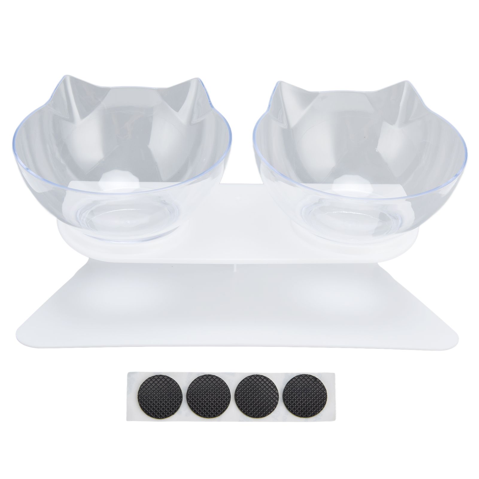 15° Inclined Cat Double Bowl Neck Guard Pet Feeding Bowl for Home Pet Shop Living Room(White Base Transparent Bowl ) - Image 1