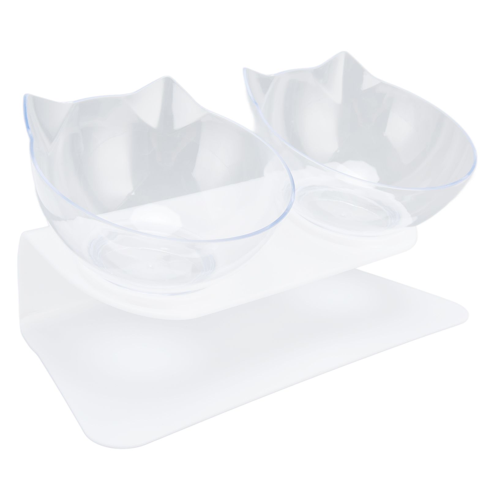 15° Inclined Cat Double Bowl Neck Guard Pet Feeding Bowl for Home Pet Shop Living Room(White Base Transparent Bowl ) - Image 2