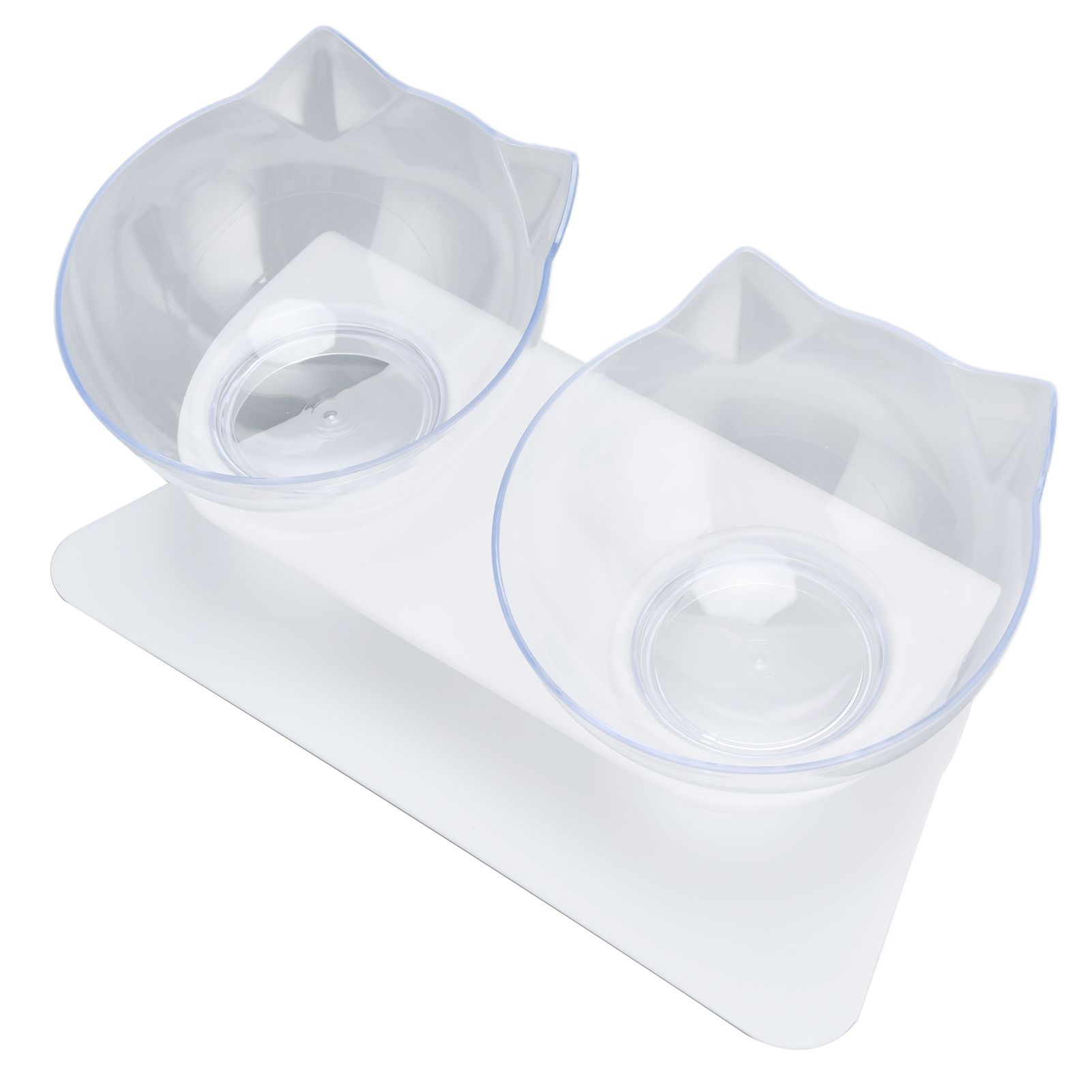 15° Inclined Cat Double Bowl Neck Guard Pet Feeding Bowl for Home Pet Shop Living Room(White Base Transparent Bowl ) - Image 3