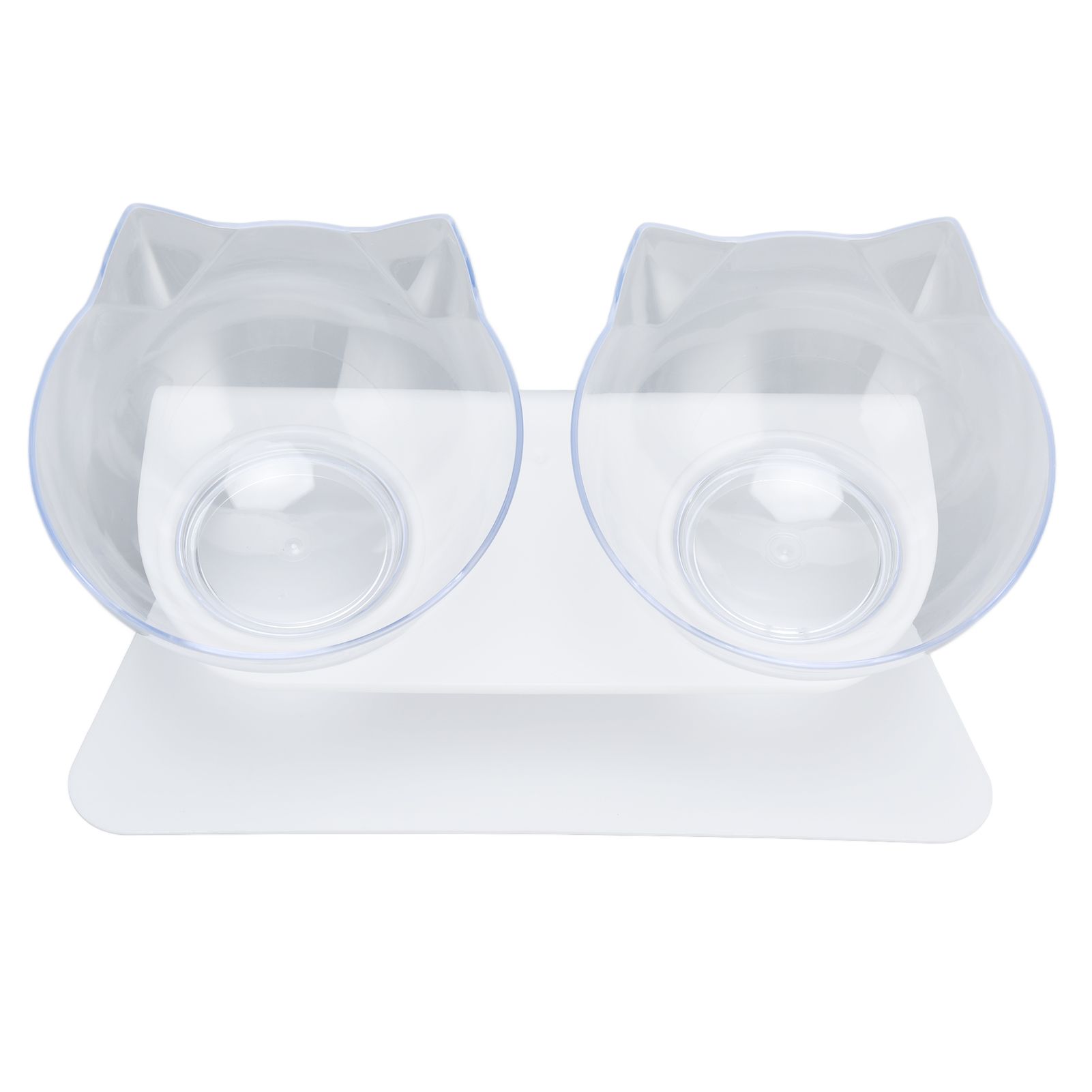 15° Inclined Cat Double Bowl Neck Guard Pet Feeding Bowl for Home Pet Shop Living Room(White Base Transparent Bowl ) - Image 4