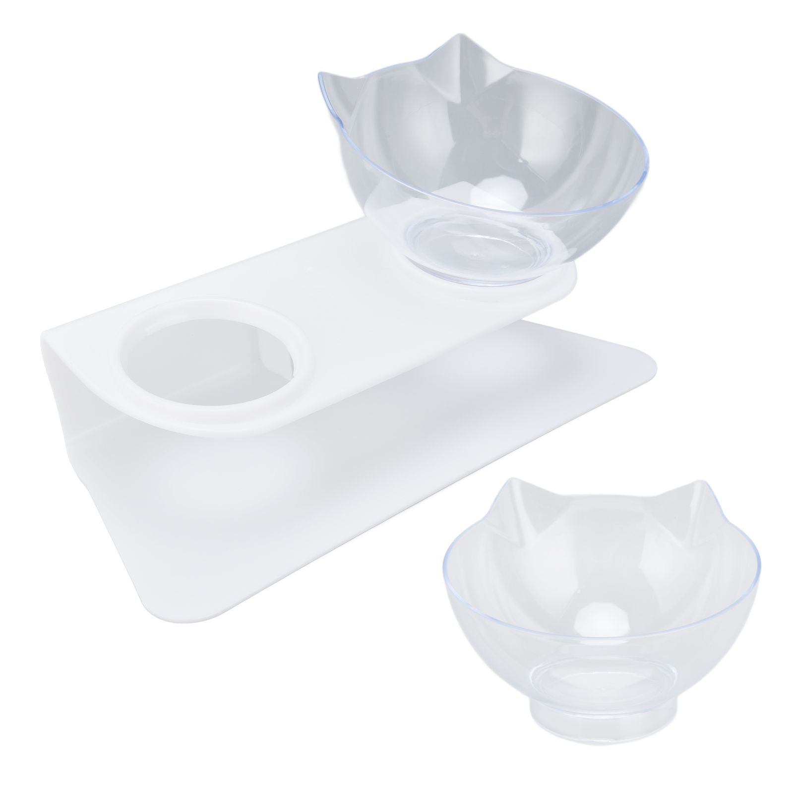 15° Inclined Cat Double Bowl Neck Guard Pet Feeding Bowl for Home Pet Shop Living Room(White Base Transparent Bowl ) - Image 5
