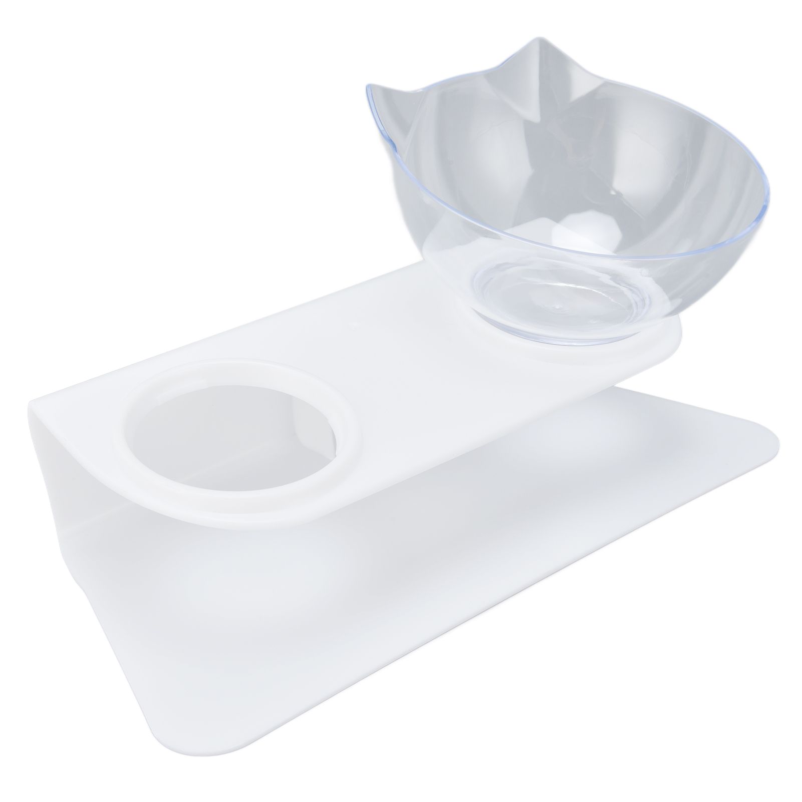 15° Inclined Cat Double Bowl Neck Guard Pet Feeding Bowl for Home Pet Shop Living Room(White Base Transparent Bowl ) - Image 6