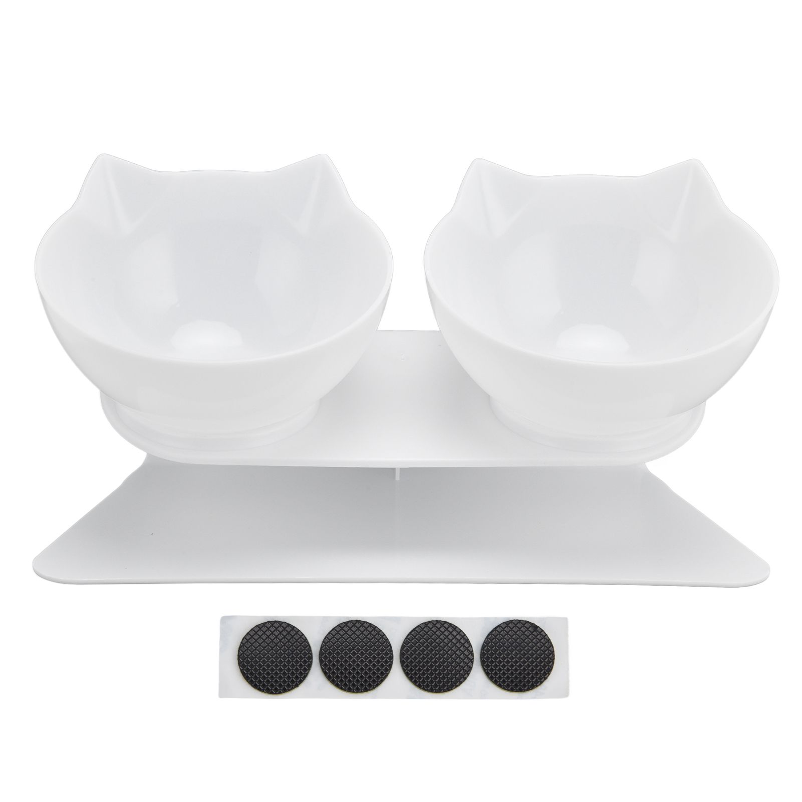 15° Inclined Cat Double Bowl Neck Guard Pet Feeding Bowl for Home Pet Shop Living Room(White Base White Bowl ) - Image 1