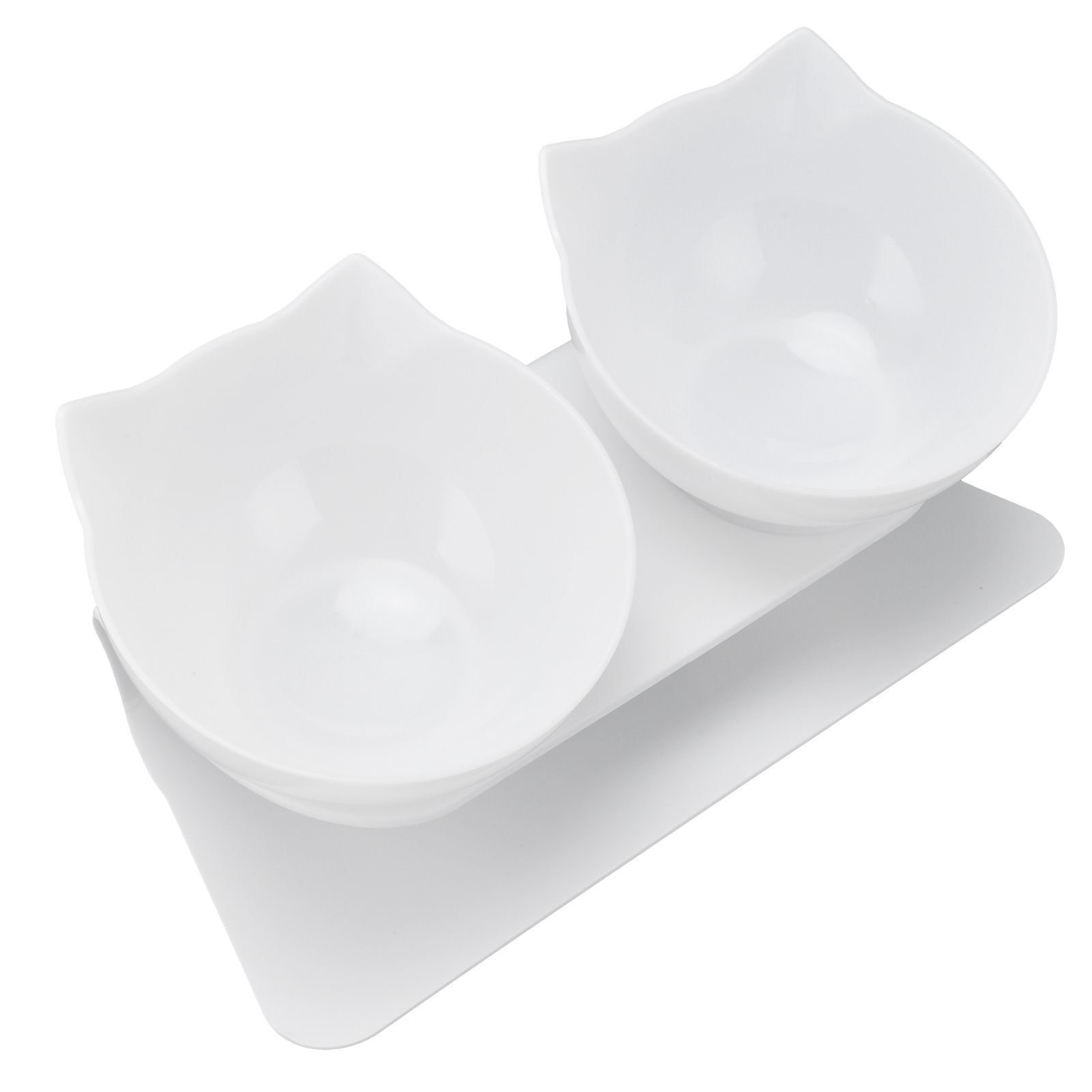 15° Inclined Cat Double Bowl Neck Guard Pet Feeding Bowl for Home Pet Shop Living Room(White Base White Bowl ) - Image 3
