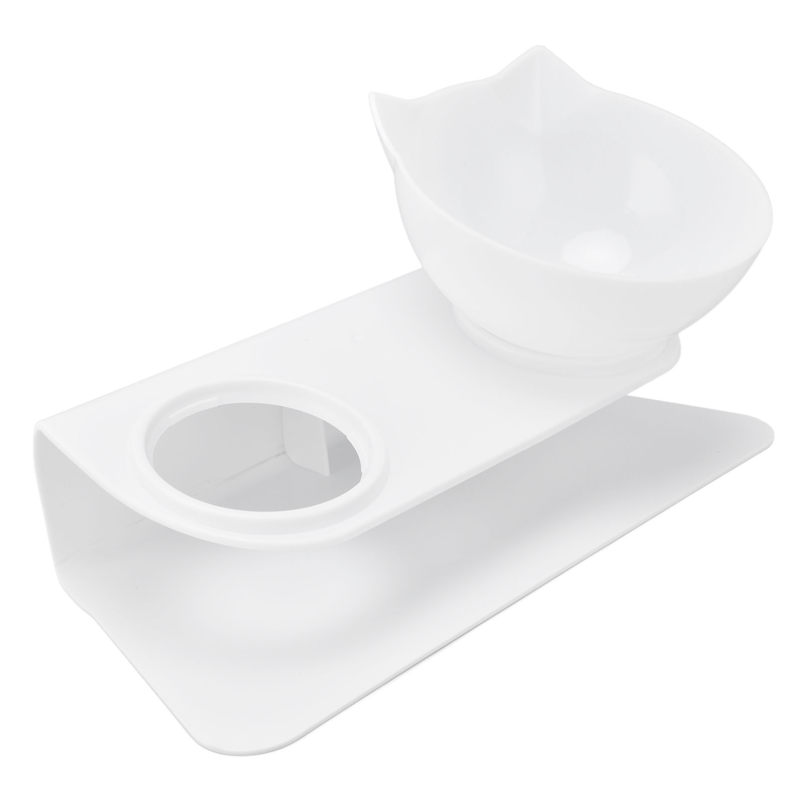 15° Inclined Cat Double Bowl Neck Guard Pet Feeding Bowl for Home Pet Shop Living Room(White Base White Bowl ) - Image 4