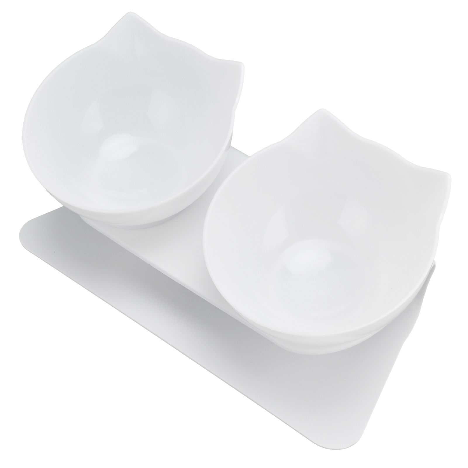 15° Inclined Cat Double Bowl Neck Guard Pet Feeding Bowl for Home Pet Shop Living Room(White Base White Bowl ) - Image 7