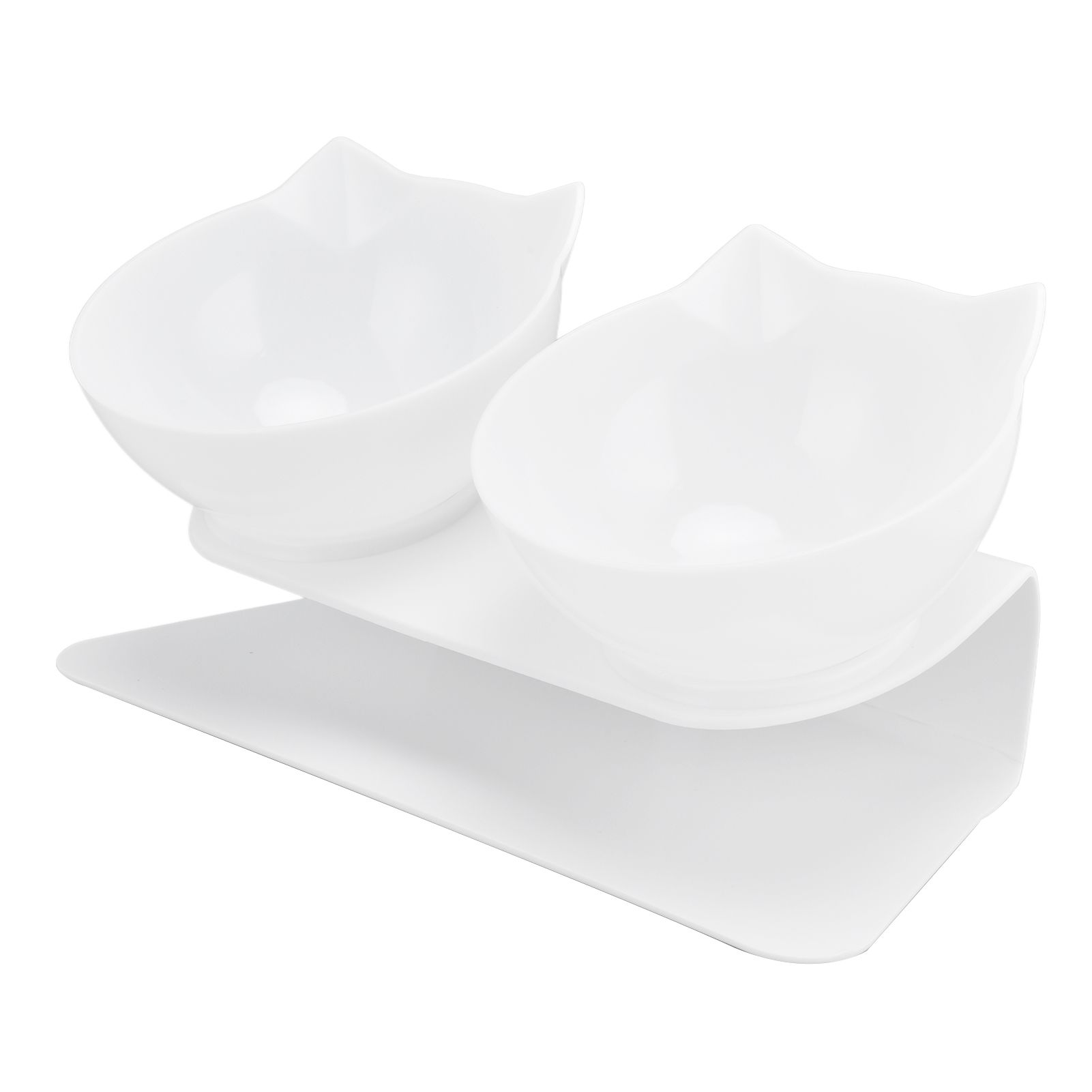 15° Inclined Cat Double Bowl Neck Guard Pet Feeding Bowl for Home Pet Shop Living Room(White Base White Bowl ) - Image 8