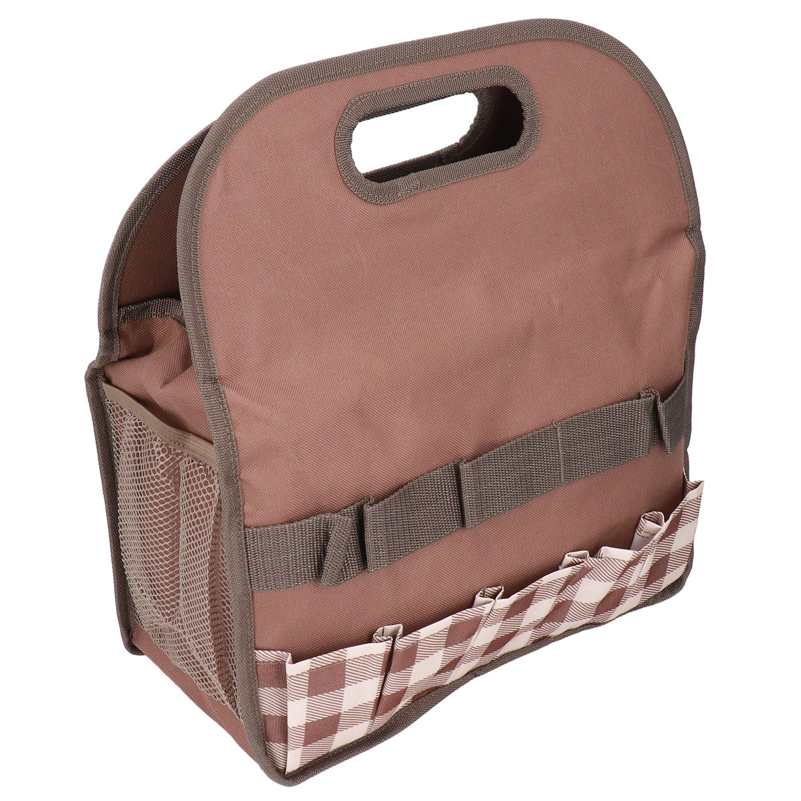 Garden Tool Bag Garden Tote Storage Bag with Multi Pockets Home Organizer for Indoor and Outdoor GardeningCoffee Lattice Stitching - Image 1