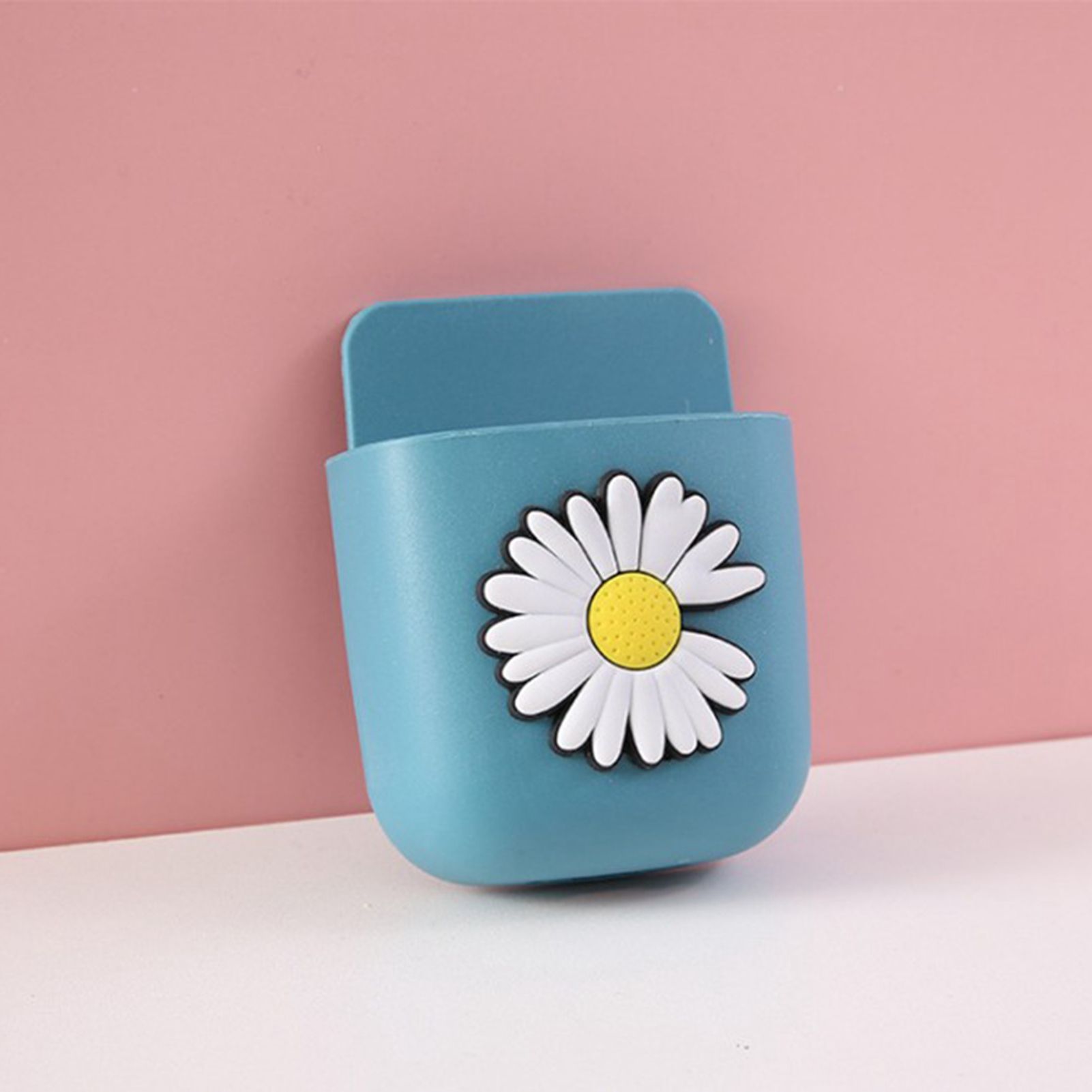 Remote Control Holders Wall Mount Adhesive Organizer Pen Storage Box Phone Holder for Office Home SchoolLake Blue Daisy - Image 2