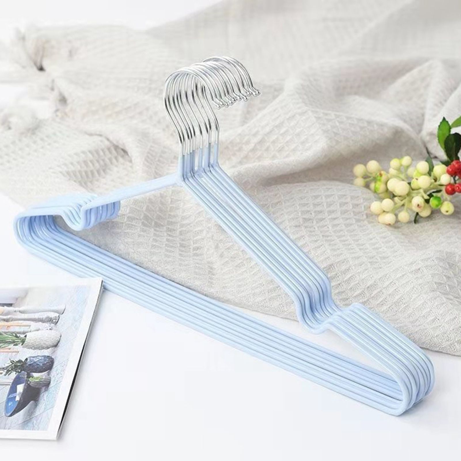 10PCS 40cm Coat Clothes Hanger Stainless Steel Drying Clothes Rack Laundry Rack for DormitoryBlue - Image 2