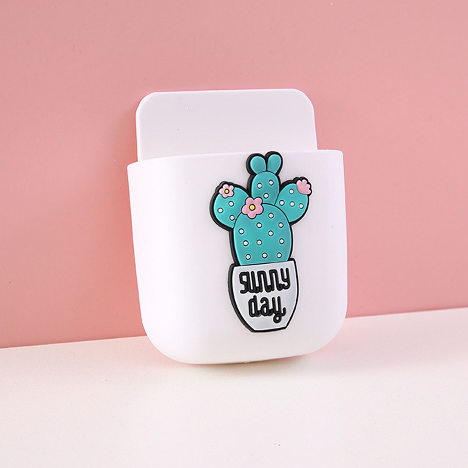 Cartoon Storage Box Wall Mounted Storage Container Cute Phone Storage Box for Home Decoration(White Cactus Pattern ) - Image 2