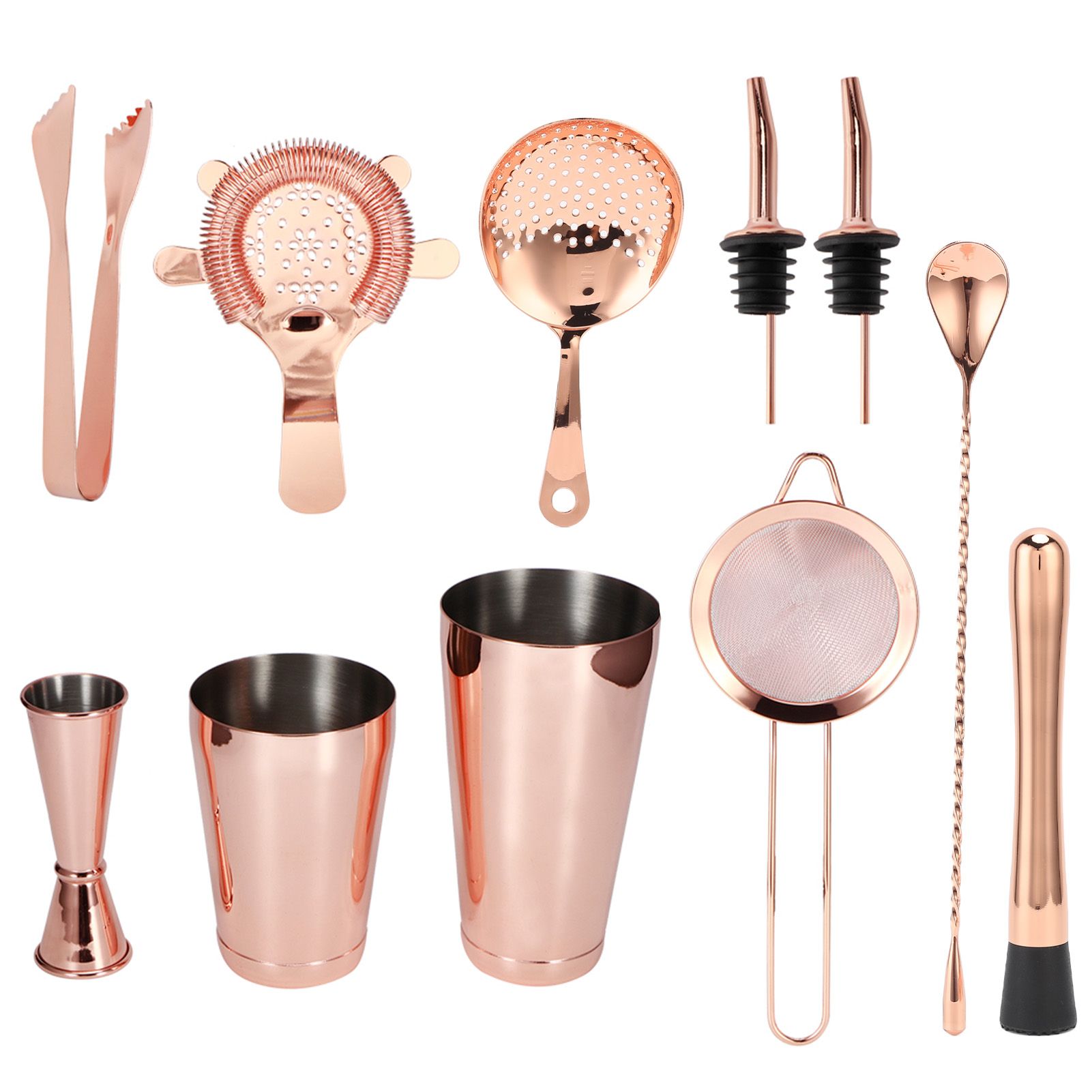 11PCS/Set Cocktail Shaker Set Bartender Kit Cocktail Strainer Stainless Steel Barware for Home PartyRose Gold - Image 1