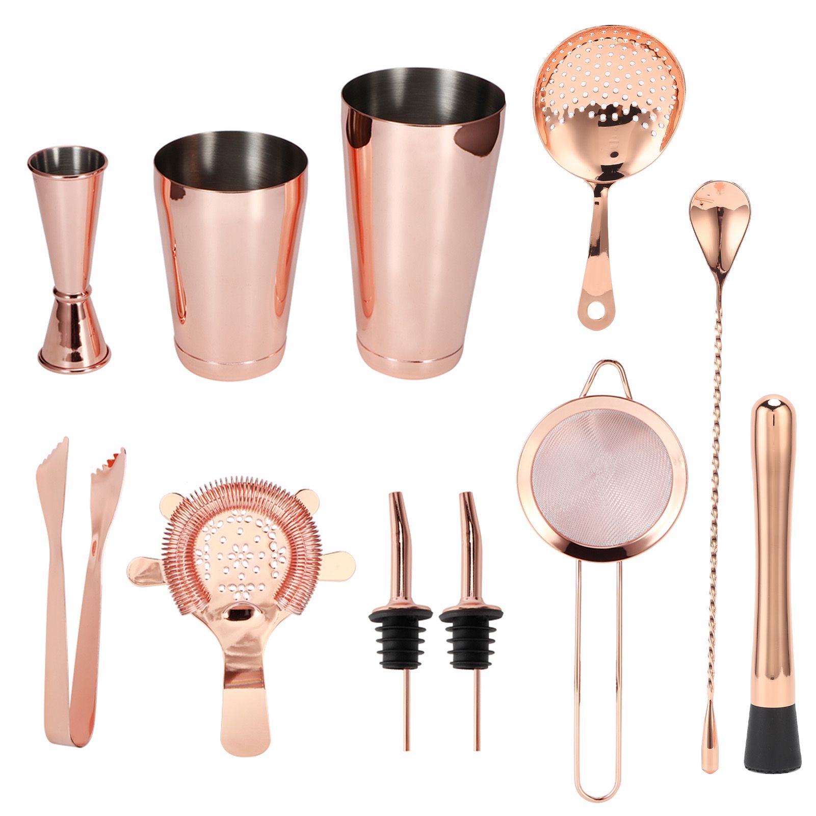 11PCS/Set Cocktail Shaker Set Bartender Kit Cocktail Strainer Stainless Steel Barware for Home PartyRose Gold - Image 2