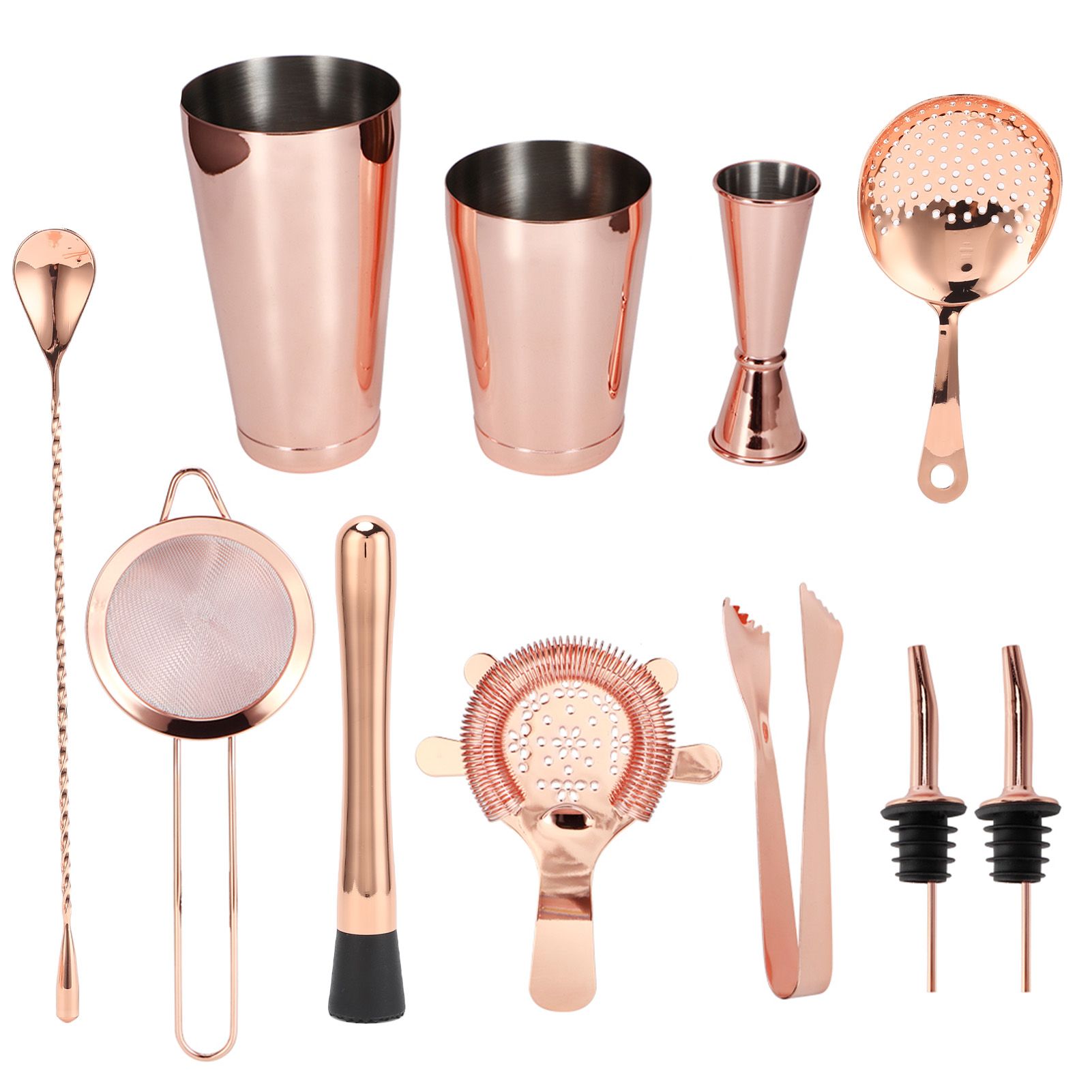 11PCS/Set Cocktail Shaker Set Bartender Kit Cocktail Strainer Stainless Steel Barware for Home PartyRose Gold - Image 4