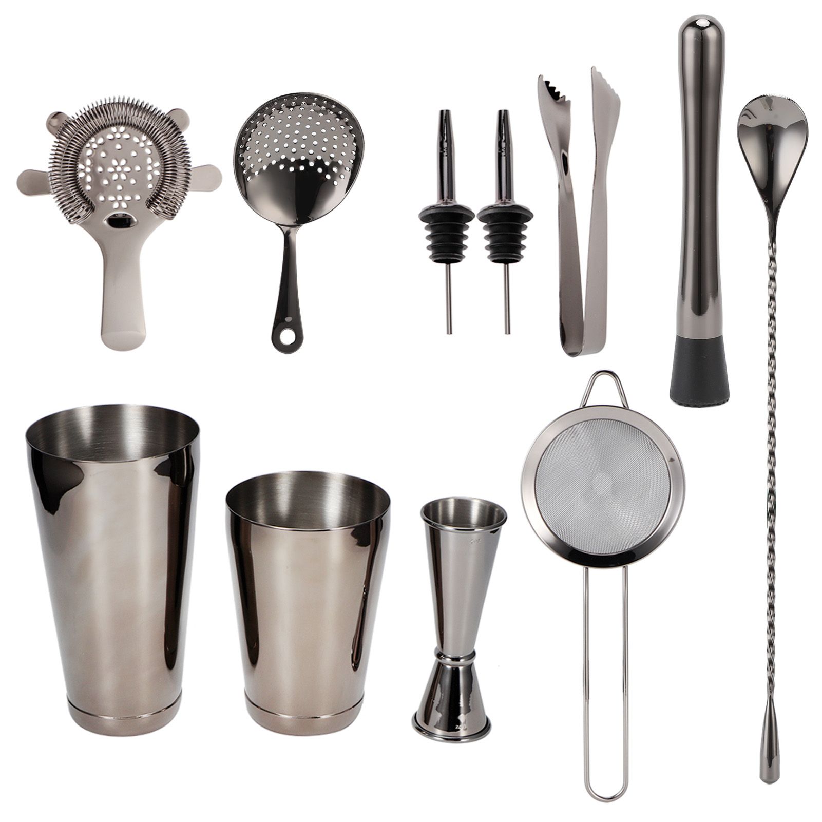 11PCS/Set Cocktail Shaker Set Bartender Kit Cocktail Strainer Stainless Steel Barware for Home PartyRuthenium Black - Image 1
