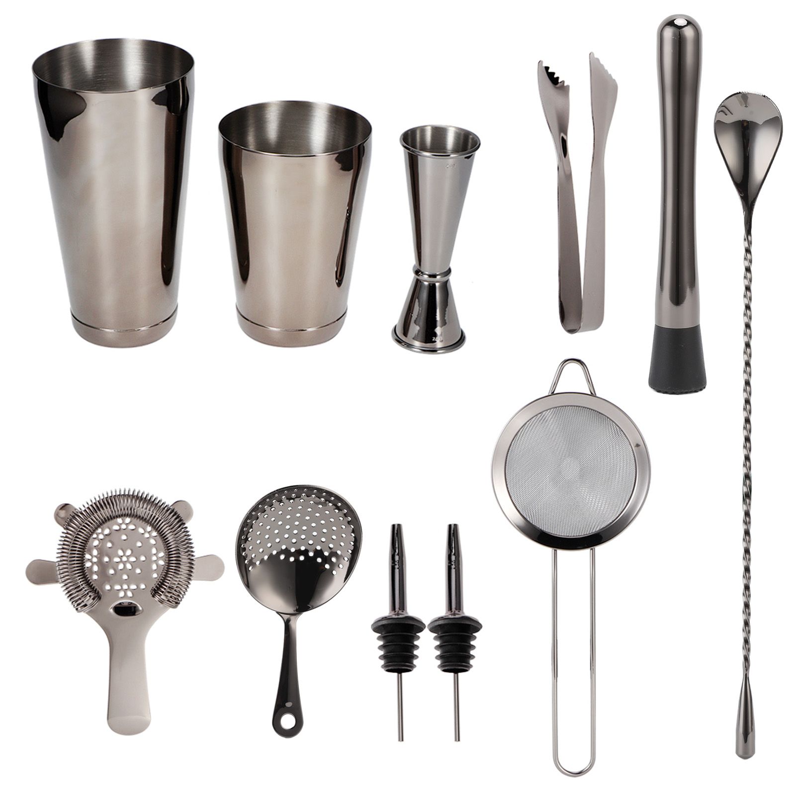 11PCS/Set Cocktail Shaker Set Bartender Kit Cocktail Strainer Stainless Steel Barware for Home PartyRuthenium Black - Image 2