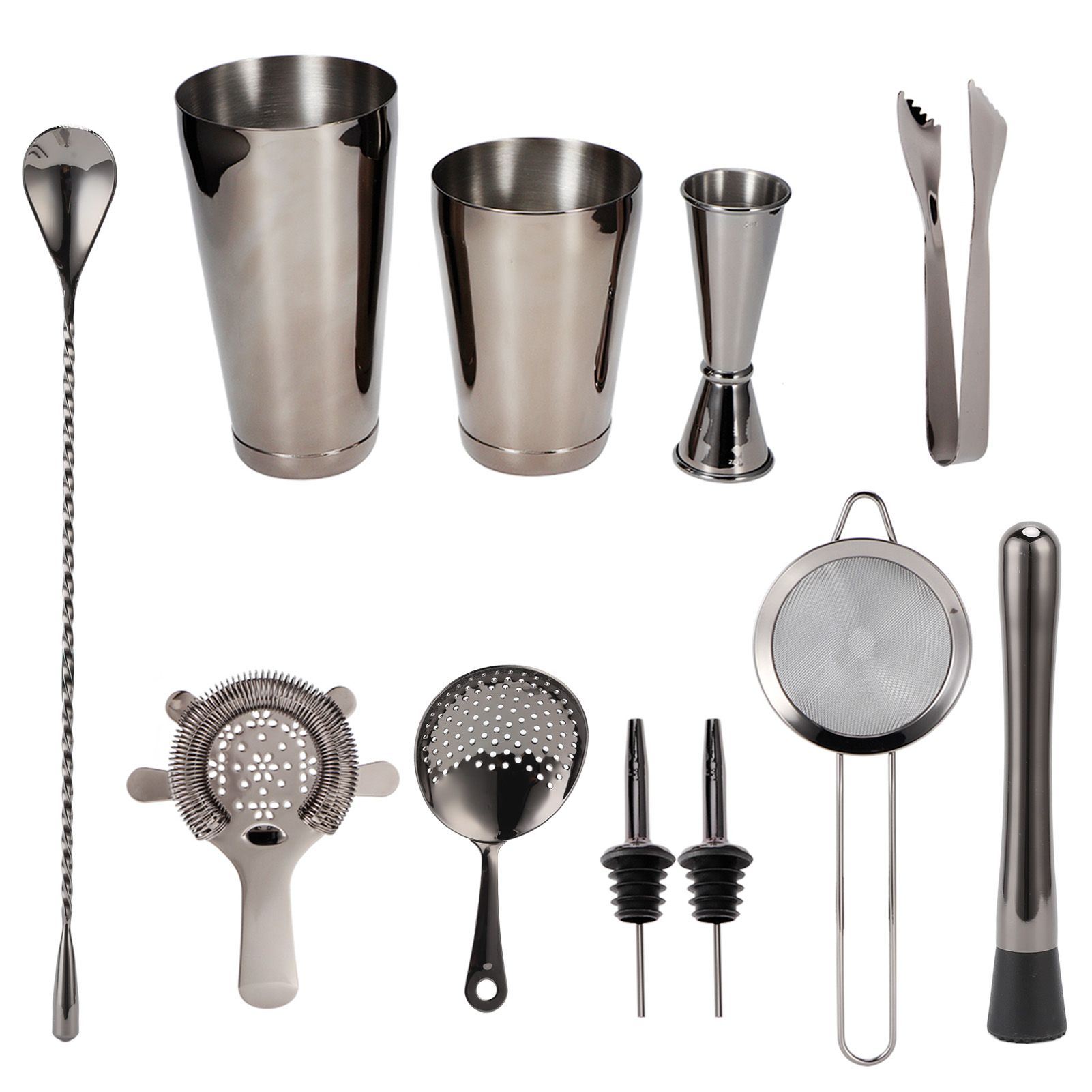 11PCS/Set Cocktail Shaker Set Bartender Kit Cocktail Strainer Stainless Steel Barware for Home PartyRuthenium Black - Image 3