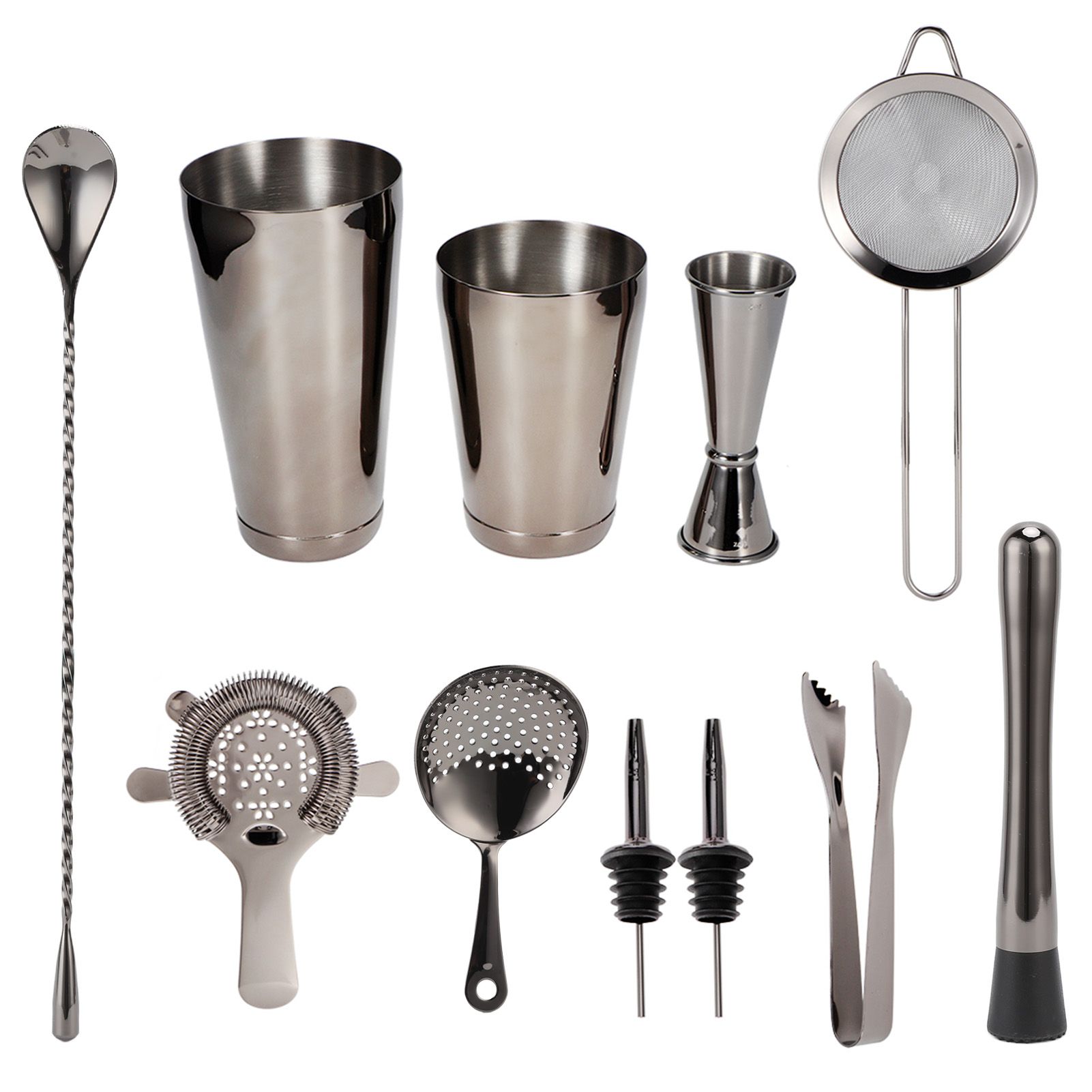 11PCS/Set Cocktail Shaker Set Bartender Kit Cocktail Strainer Stainless Steel Barware for Home PartyRuthenium Black - Image 4