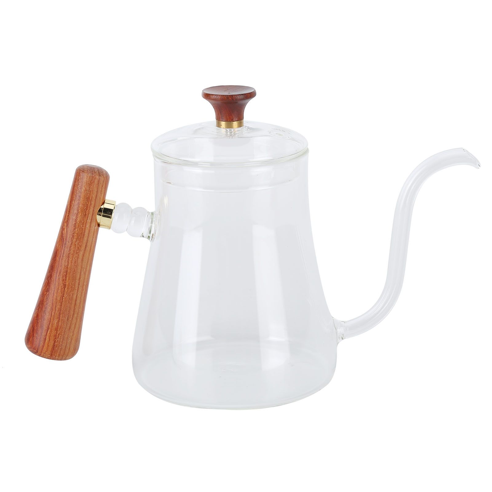 Coffee Kettle Pour Over High Borosilicate Glass Heat Resistant Round Wood Insulated Handle Gooseneck Kettle350ml - Image 3