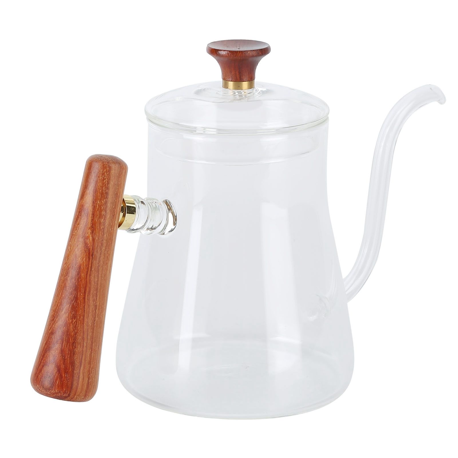 Coffee Kettle Pour Over High Borosilicate Glass Heat Resistant Round Wood Insulated Handle Gooseneck Kettle350ml - Image 4