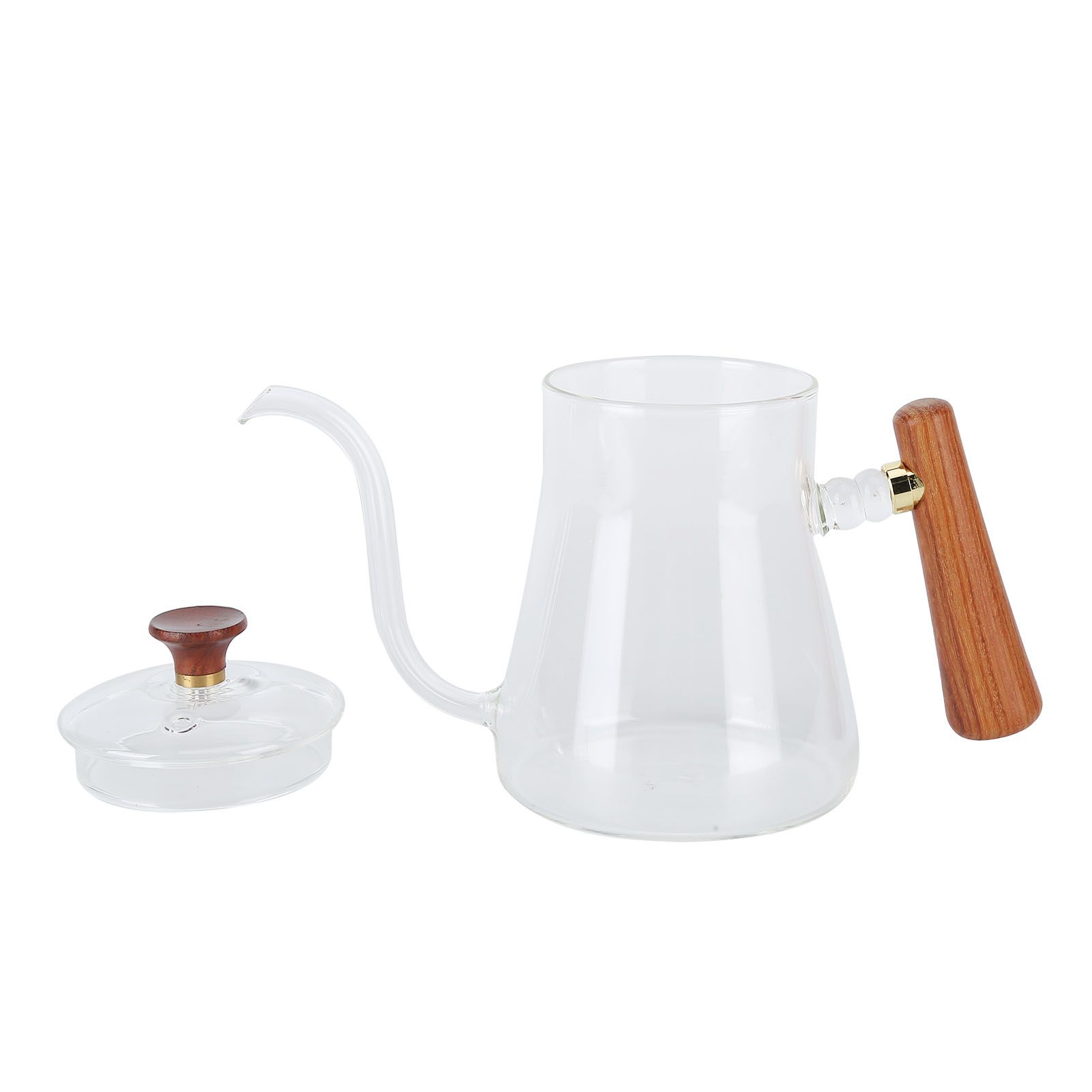 Coffee Kettle Pour Over High Borosilicate Glass Heat Resistant Round Wood Insulated Handle Gooseneck Kettle350ml - Image 7