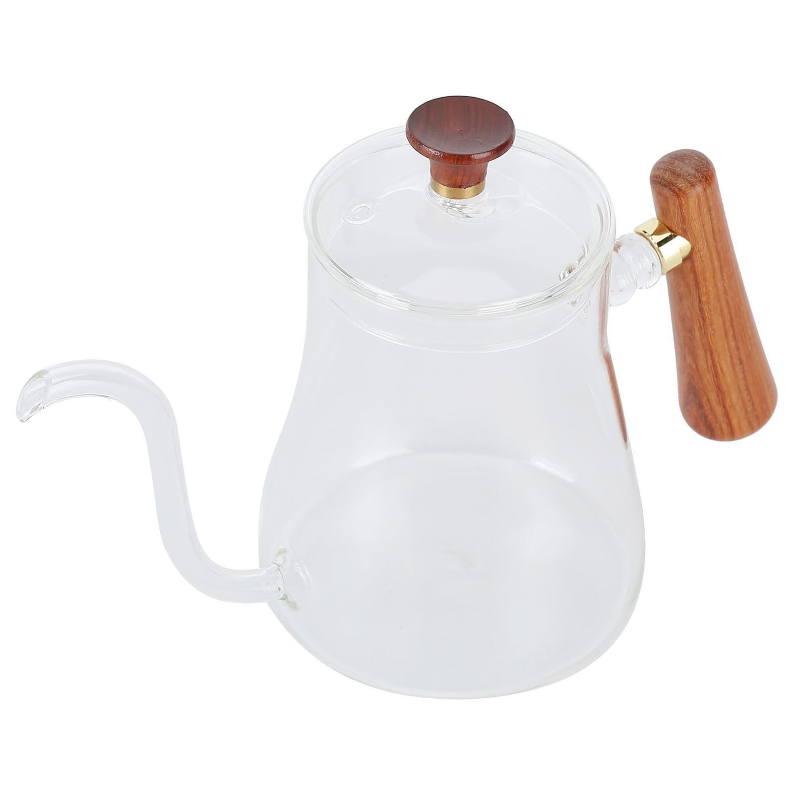 Coffee Kettle Pour Over High Borosilicate Glass Heat Resistant Round Wood Insulated Handle Gooseneck Kettle600ml - Image 5