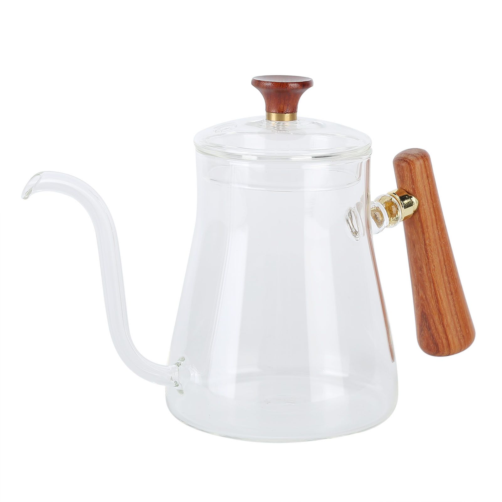 Coffee Kettle Pour Over High Borosilicate Glass Heat Resistant Round Wood Insulated Handle Gooseneck Kettle600ml - Image 6