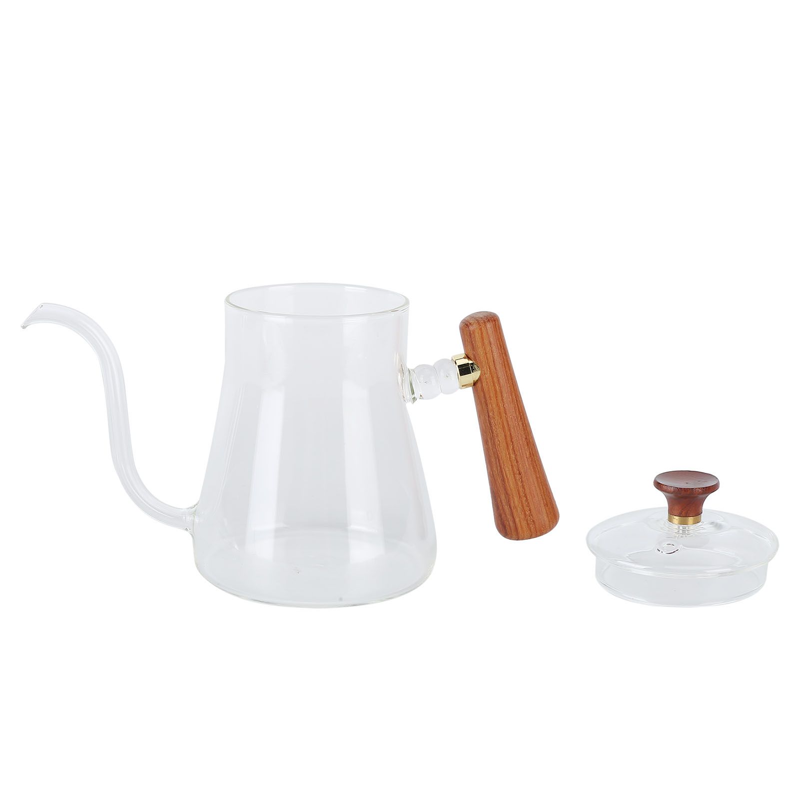 Coffee Kettle Pour Over High Borosilicate Glass Heat Resistant Round Wood Insulated Handle Gooseneck Kettle600ml - Image 8