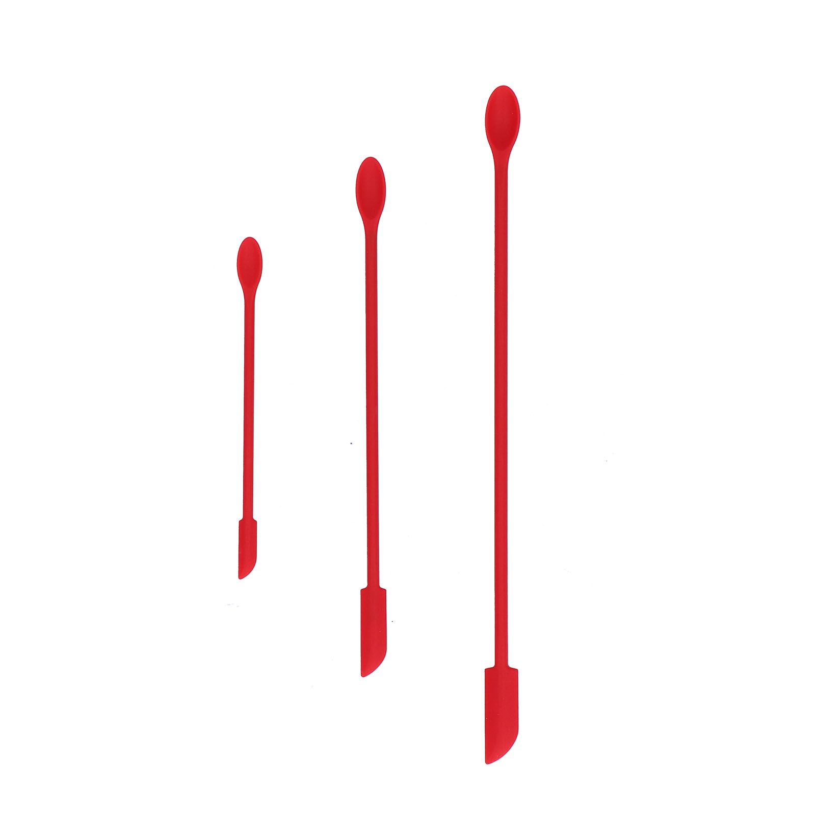 Small Spatula and Long Silicone Double Headed Mini Jam Cake Cream Makeup Bottle Spatula3pcs Red - Image 1