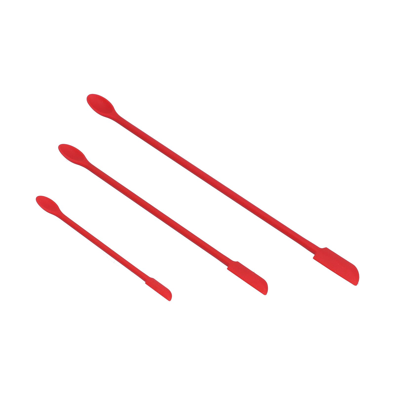 Small Spatula and Long Silicone Double Headed Mini Jam Cake Cream Makeup Bottle Spatula3pcs Red - Image 2