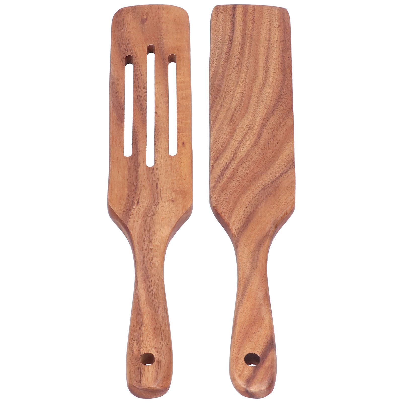2pcs Slotted Turner Spatula Simple Wooden Spatula with Long Handlefor Cooking Salad Mixing - Image 1