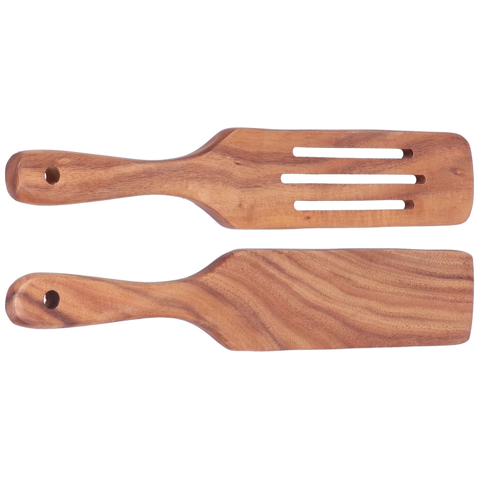 2pcs Slotted Turner Spatula Simple Wooden Spatula with Long Handlefor Cooking Salad Mixing - Image 2