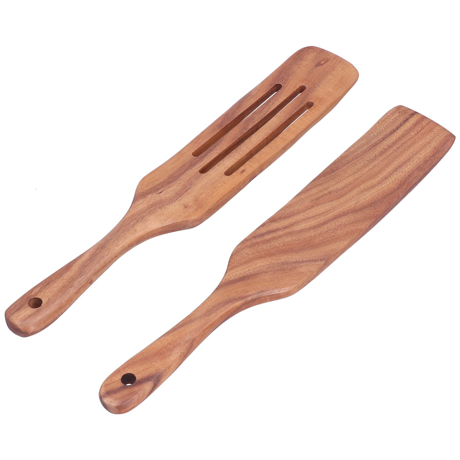 2pcs Slotted Turner Spatula Simple Wooden Spatula with Long Handlefor Cooking Salad Mixing - Image 4