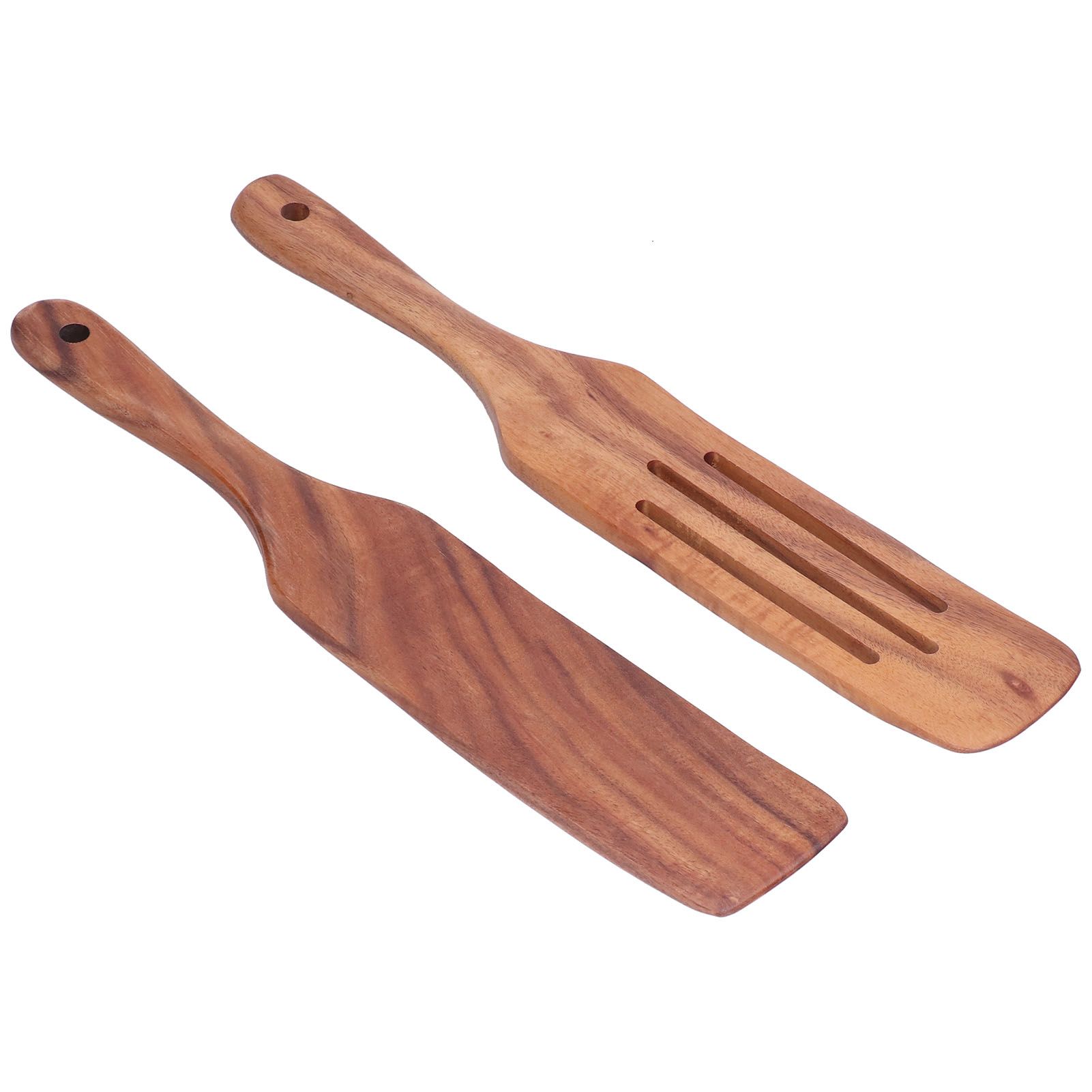 2pcs Slotted Turner Spatula Simple Wooden Spatula with Long Handlefor Cooking Salad Mixing - Image 6