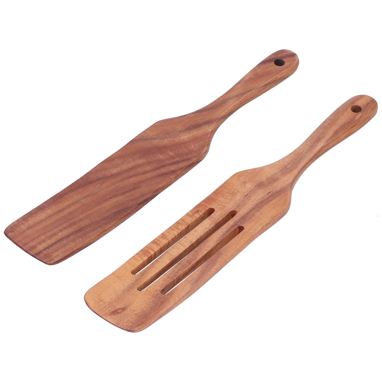 2pcs Slotted Turner Spatula Simple Wooden Spatula with Long Handlefor Cooking Salad Mixing - Image 7