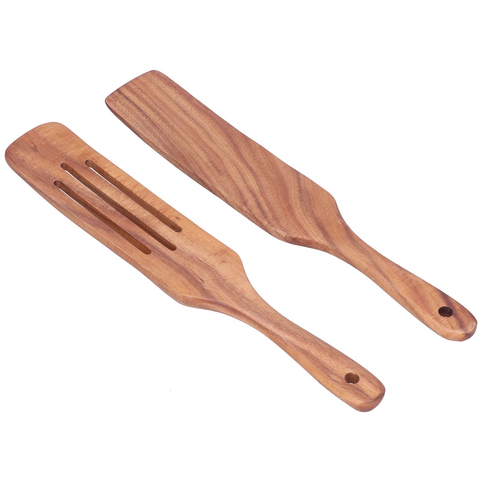 2pcs Slotted Turner Spatula Simple Wooden Spatula with Long Handlefor Cooking Salad Mixing - Image 8