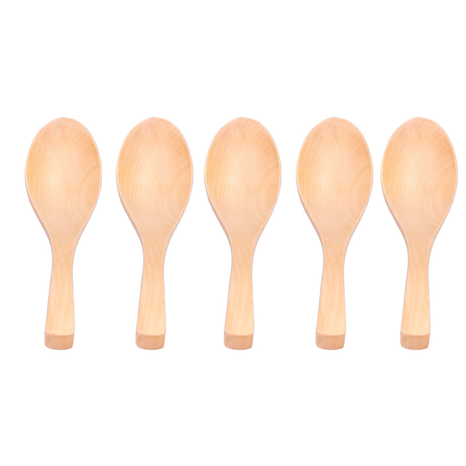 5Pcs Natural Wooden Soup Spoon with Hook The Bowl Hand Polished Japanese Tableware Style Spoon - Image 1