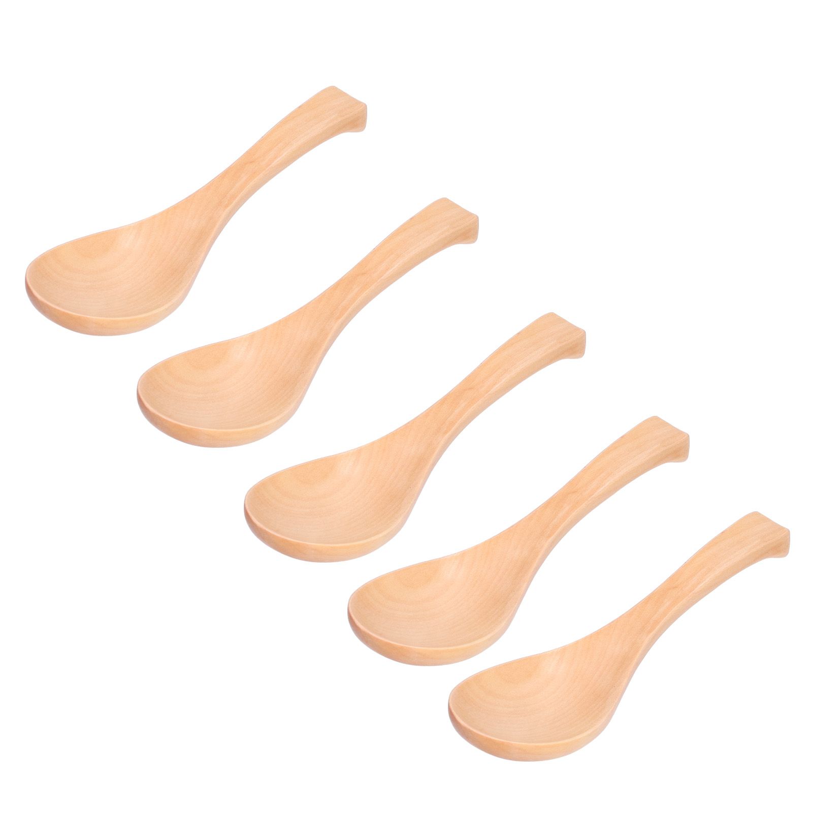 5Pcs Natural Wooden Soup Spoon with Hook The Bowl Hand Polished Japanese Tableware Style Spoon - Image 6