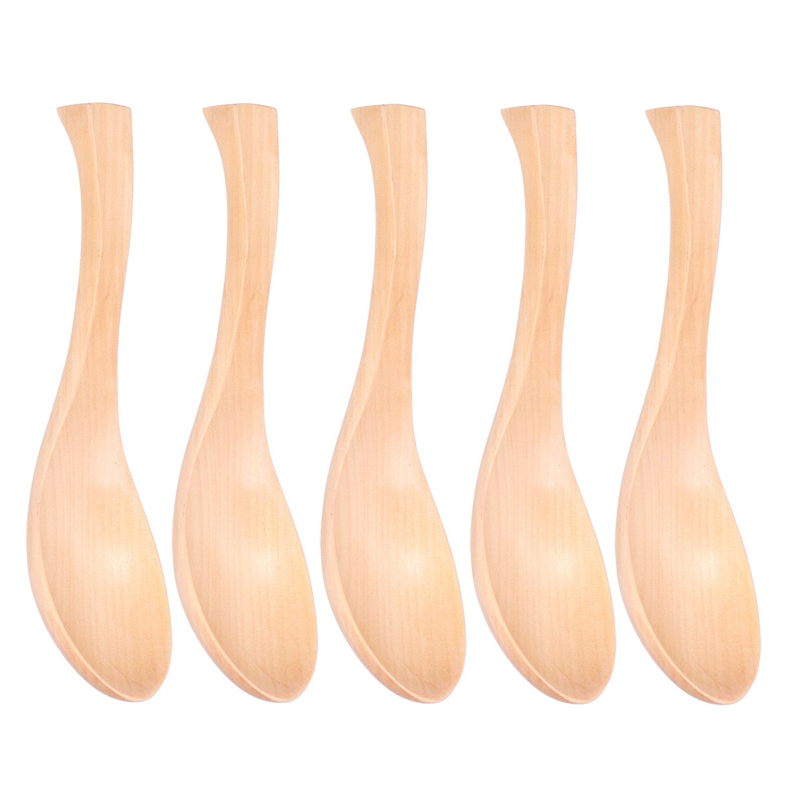 5Pcs Natural Wooden Soup Spoon with Hook The Bowl Hand Polished Japanese Tableware Style Spoon - Image 8