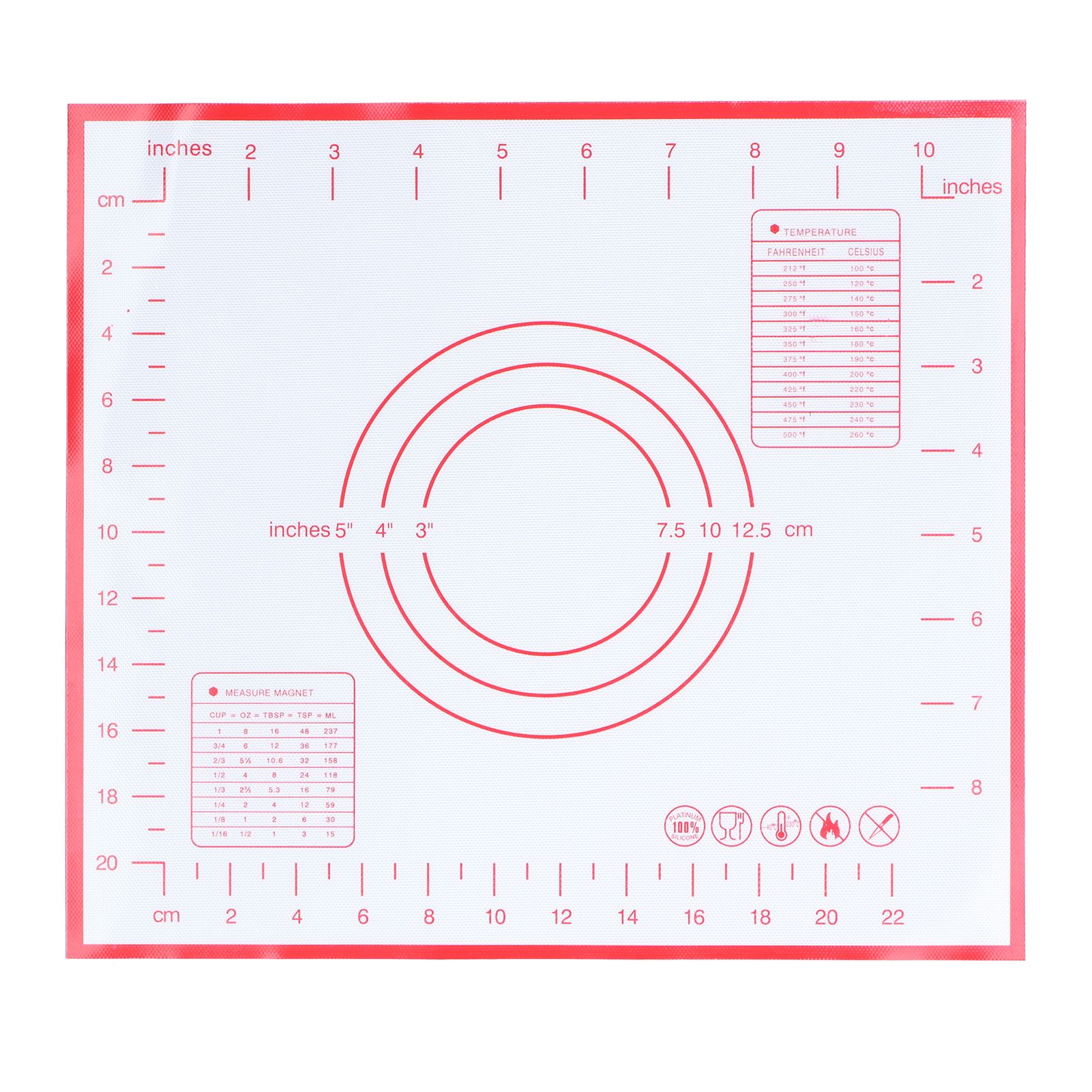Baking Mat Silicone Non Slip Heat Resistant Dough Mat with Scale for Home Kitchen 29x26cmRed - Image 1