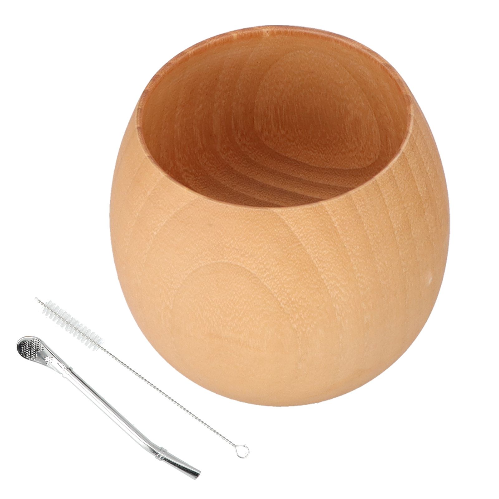 Wood Tea Set Wooden Natural Wooden Tea Cup with Cleaning Brush and Spoon for Home Tea Shop(Light Color Spoon Brush ) - Image 1