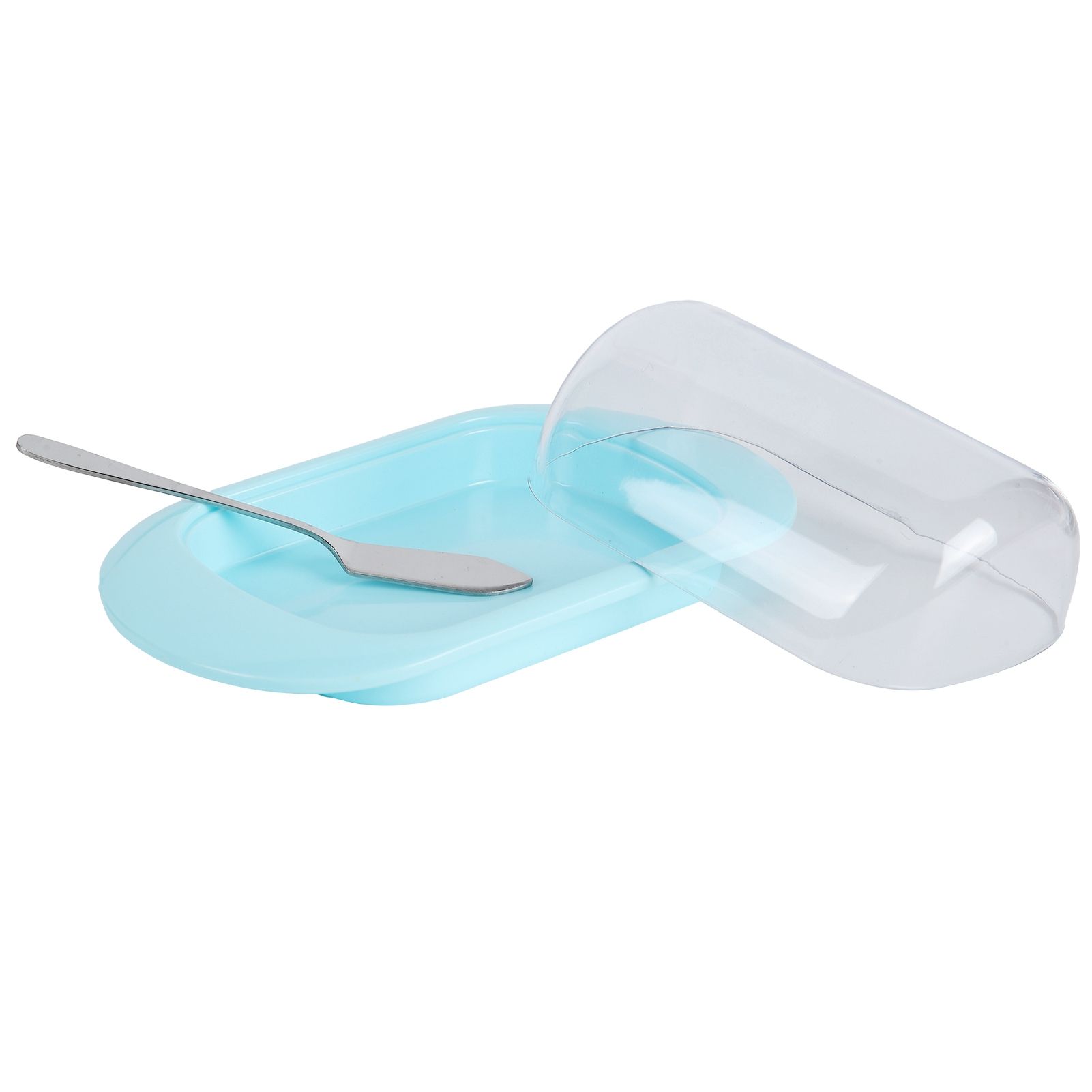 Round Edge Plastic Butter Storage Box Cheese Dessert Bread Server Keeper with Transparent Cover KnifeBlue - Image 2
